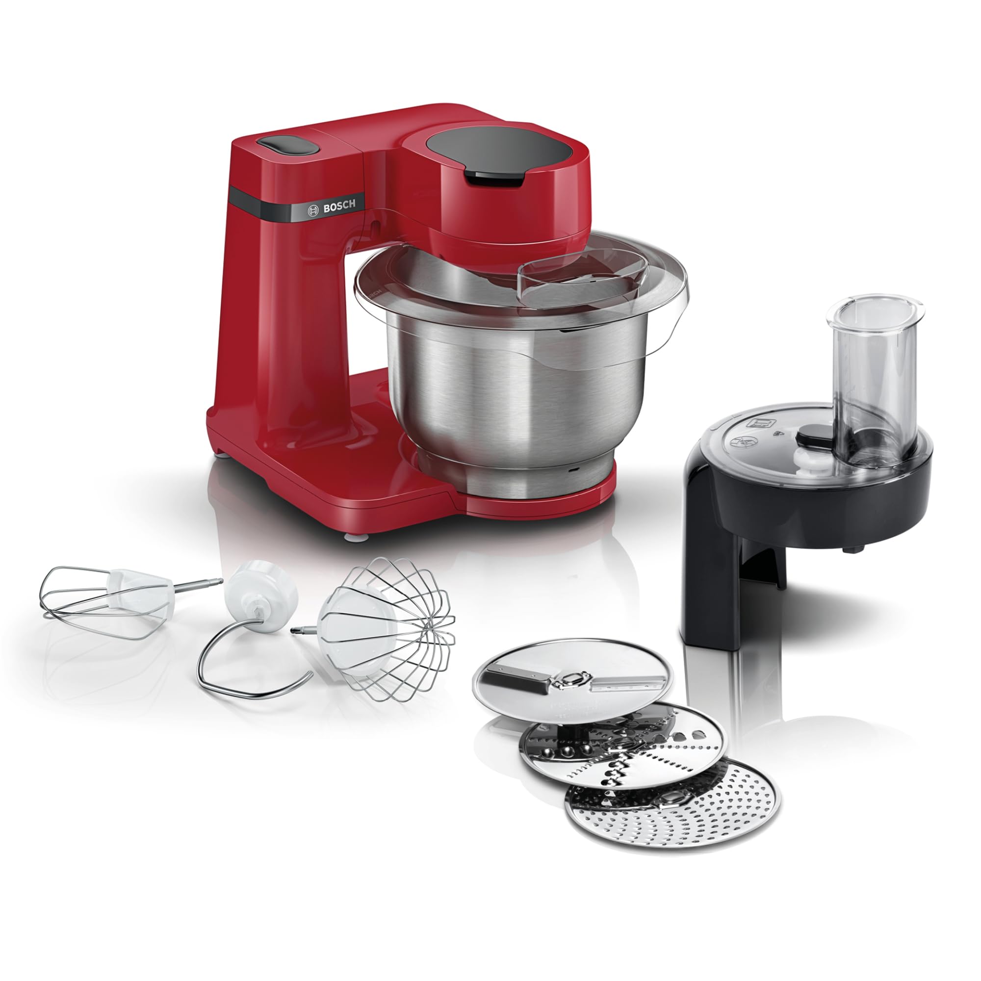 غذا ساز همه کاره سری 2 بوش آلماان Bosch MUMS2ER01، کاسه استیل 3.8 لیتری، همزن سیاره ای، قلاب خمیر، همزن فولادی ضد زنگ، خردکن پیوسته