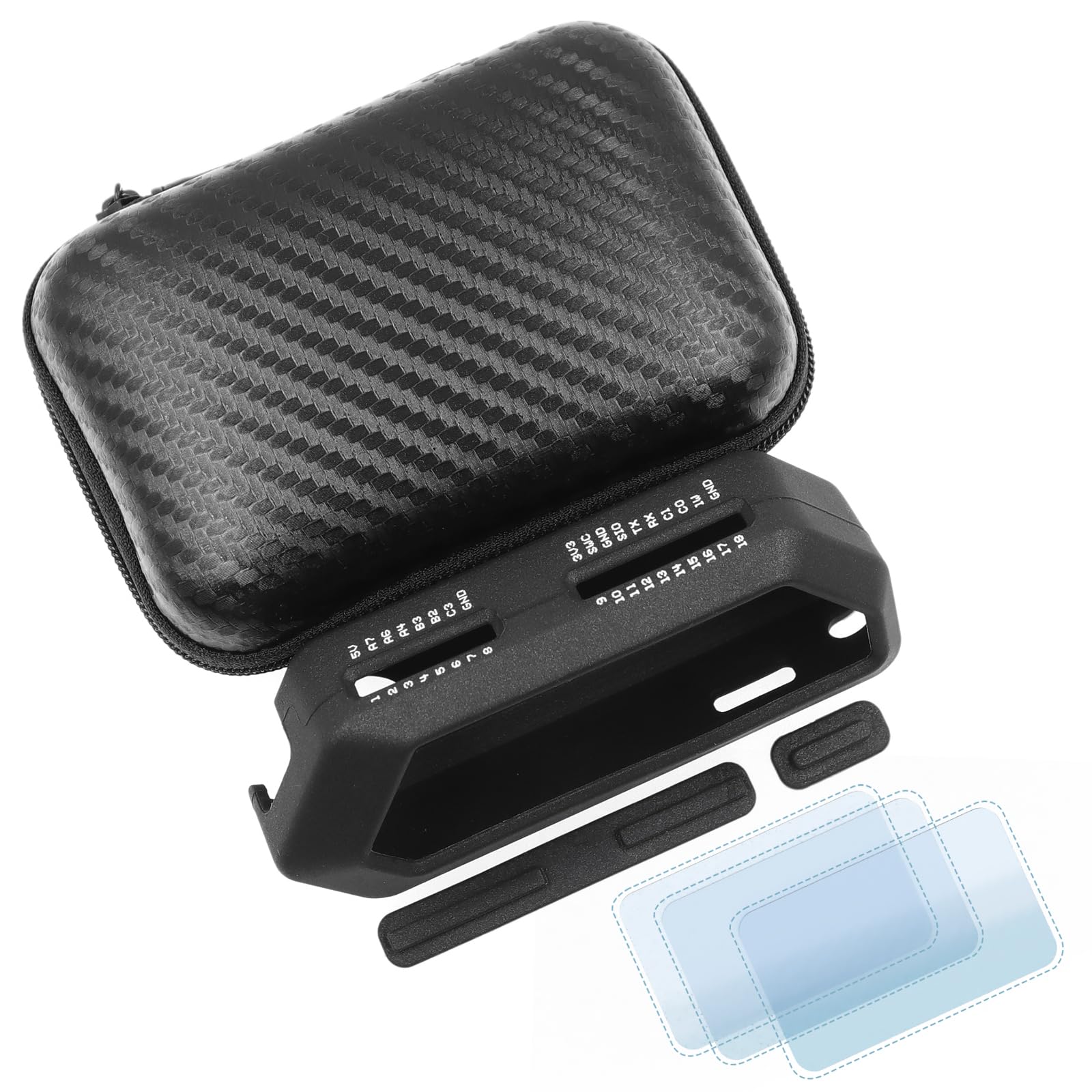 قاب محافظ سیلیکونی نرم HCJYC 5 در 1 و کیف حمل EVA، بسته 3 عددی محافظ صفحه نمایش و درپوش گرد و غبار کارت SD و درپوش گرد و غبار GPIO برای Flipper Zero، مجموعه مشکی