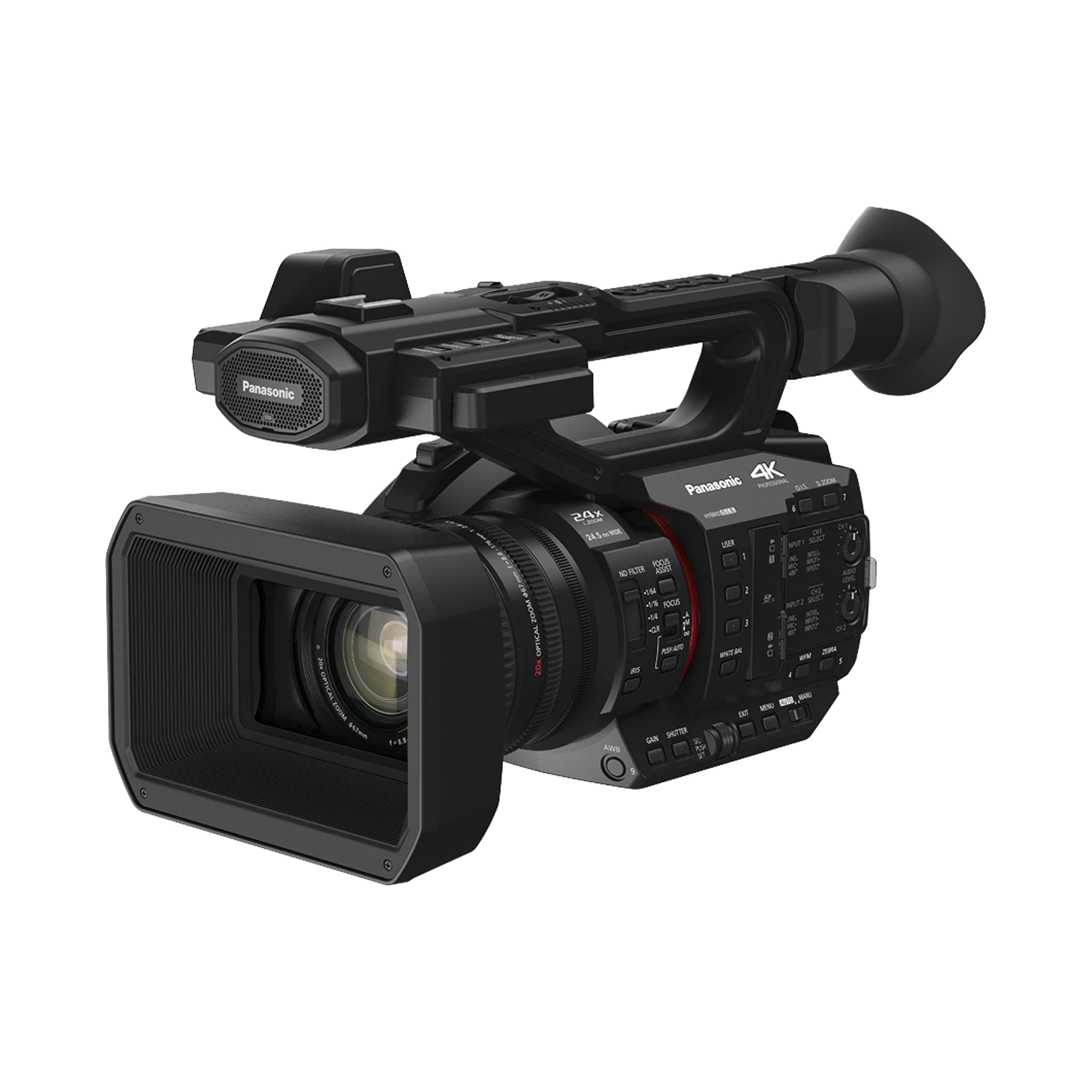 دوربین فیلمبرداری نیمه حرفه‌ای پاناسونیک HC-X20E 4K 50p/60p با حسگر بزرگ MOS از نوع 1.0، زوم اپتیکال 20 برابر (24.5-490 میلی‌متر) با لرزشگیر اپتیکال 5 محوره، مشکی