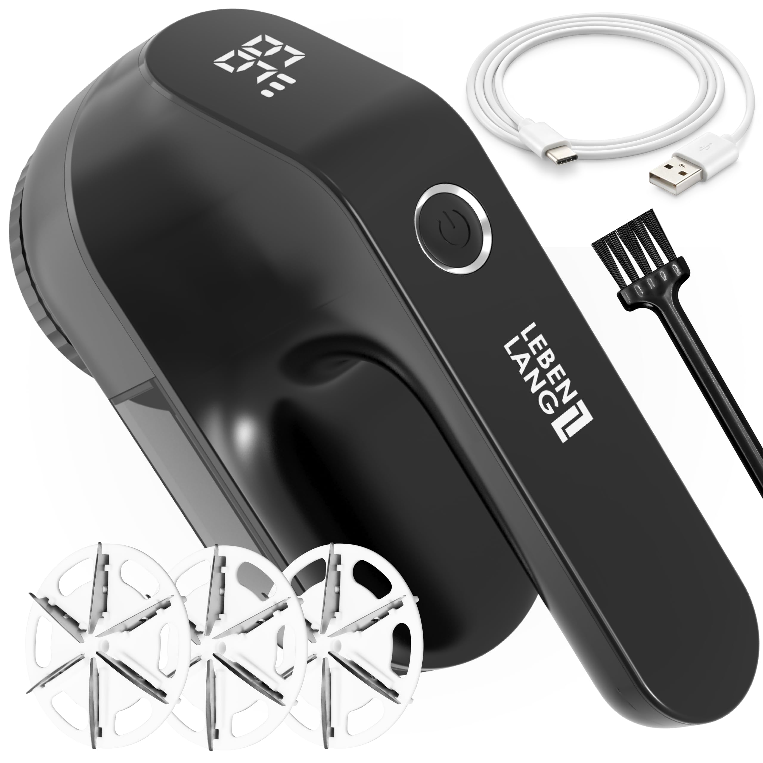 پرزگیر شارژی لبن لانگ آلمان LIFETIME 2000 میلی آمپر ساعت - شامل. برس نمایشگر و تمیز کننده LED | تا 2 ساعت زمان اجرا | ریش تراش برای لباس | پرز پاک کن | پرز پاک کن لباس | ریش تراش پرز | پرز زدا