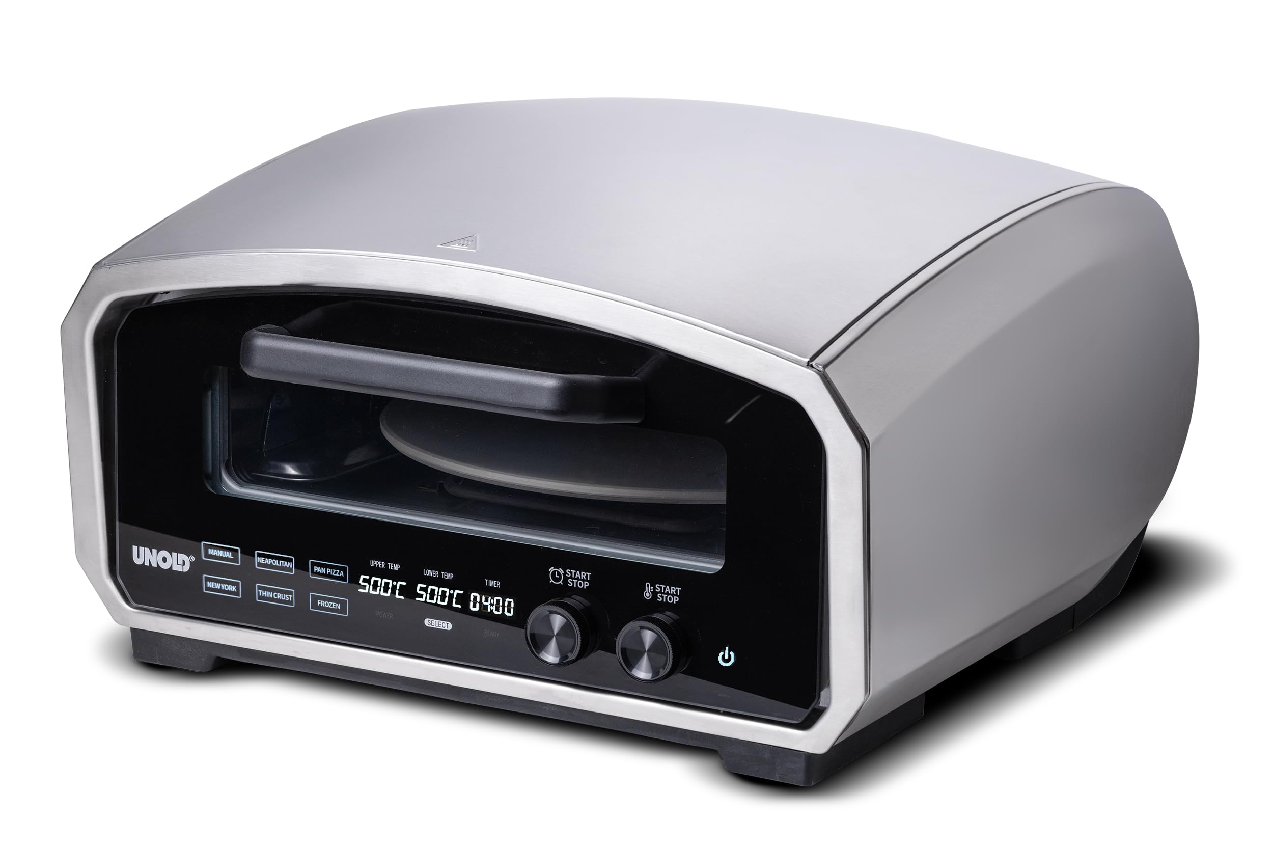 فر پیتزا برقی انزو مدل 68916 بدون استفاده با سنگ پیتزای چرخان، 33 سانتی‌متر، تقریباً 500 درجه سانتیگراد، 6 برنامه برای استفاده در فضای داخلی و خارجی، شامل لوازم جانبی