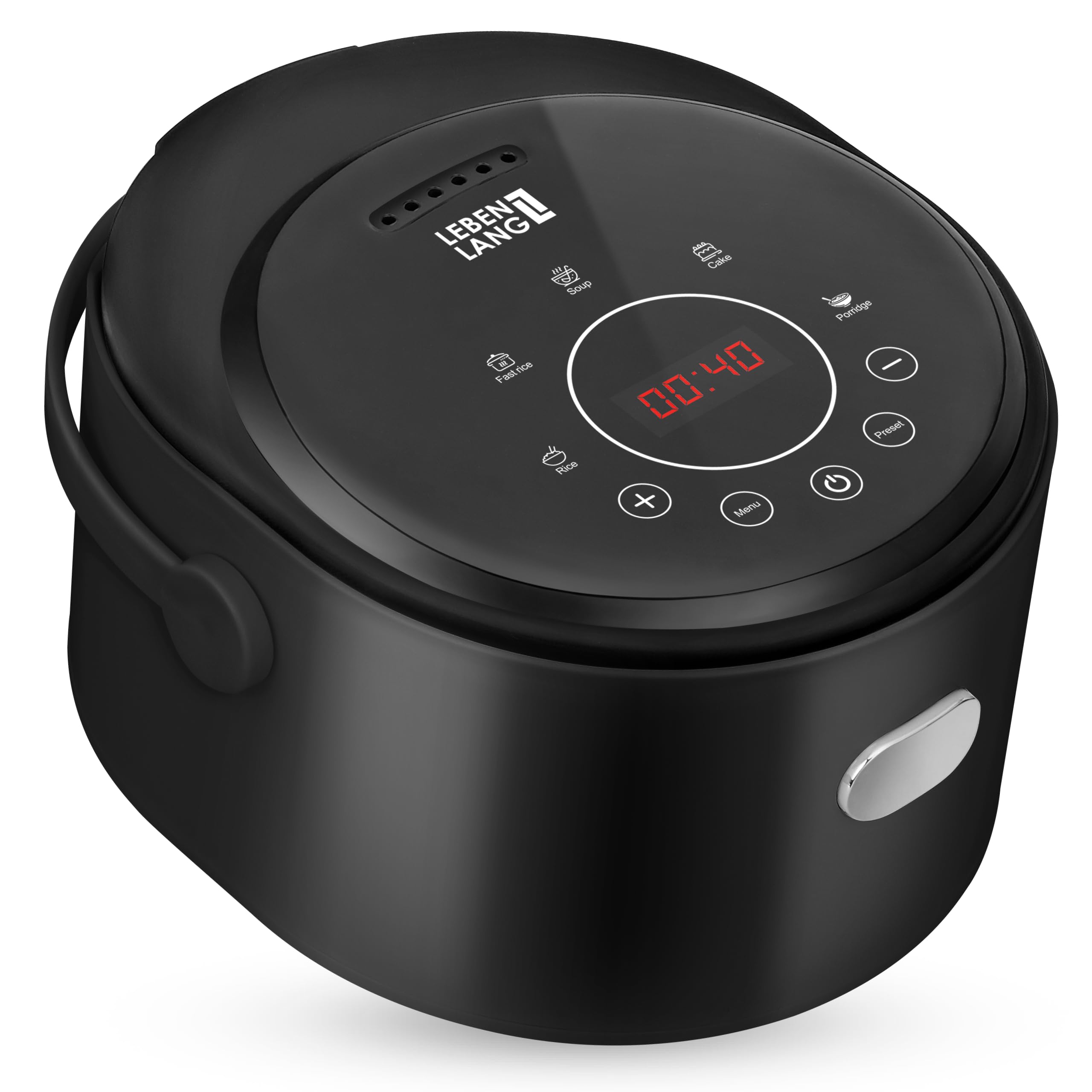 پلوپز دیجیتال لبن لانگ آلمان با عملکرد گرم کننده - شامل. تایمر و پیمانه اندازه گیری و قاشق برنج I 0.8 لیتر تا 4 نفر I پلوپز برای برنج سوشی سوشی برنج ژاپنی فرنی و سوپ پلوپز کوچک