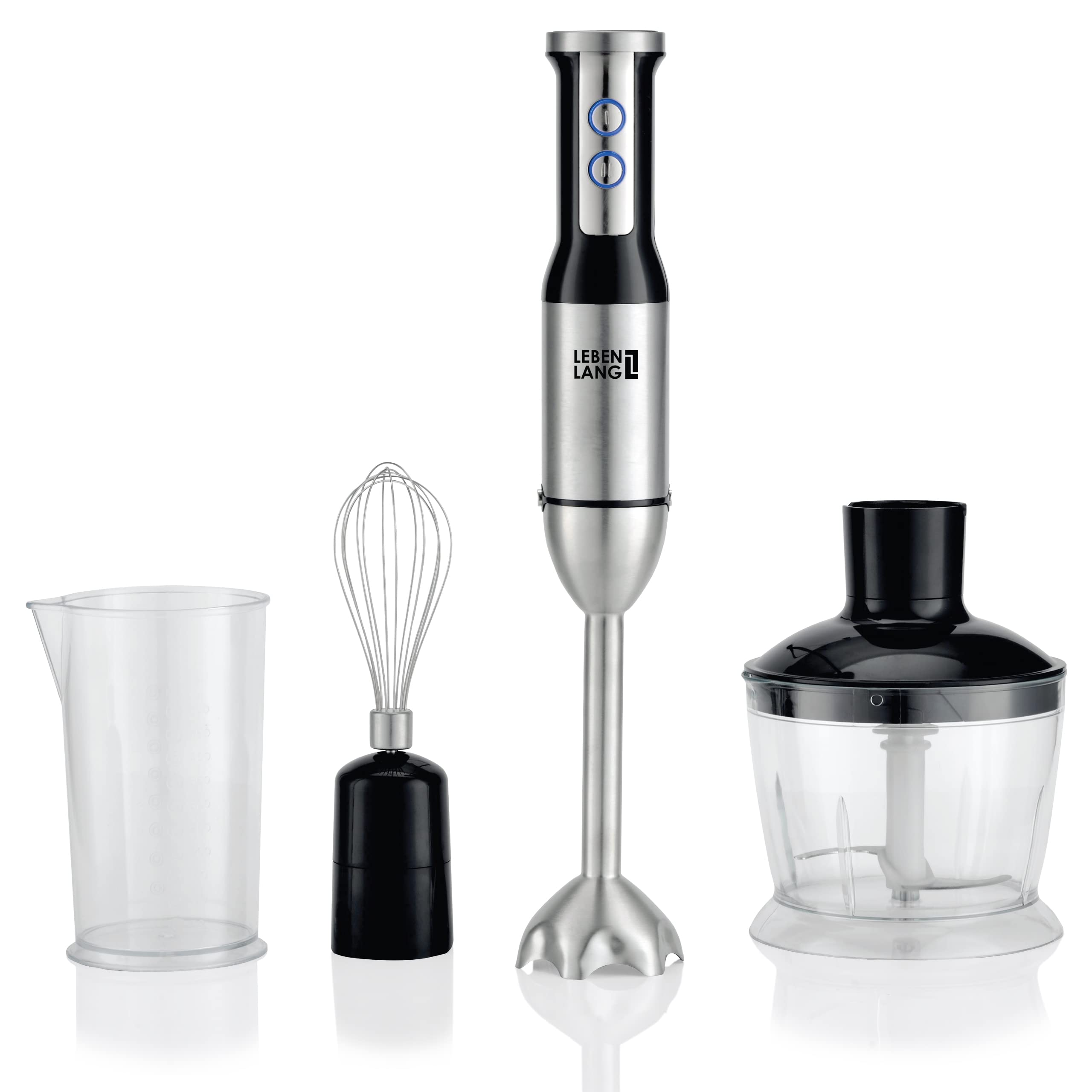 گوشت کوب برقی لبن لانگ آلمان 1000 وات مخلوط کن دستی - با خردکن، همزن و پیمانه اندازه گیری | دستگاه مخلوط کن دستی برقی استیل ضد زنگ با میله همزن، میله مخلوط کن، مخلوط کن | مخلوط کن لوازم آشپزخانه