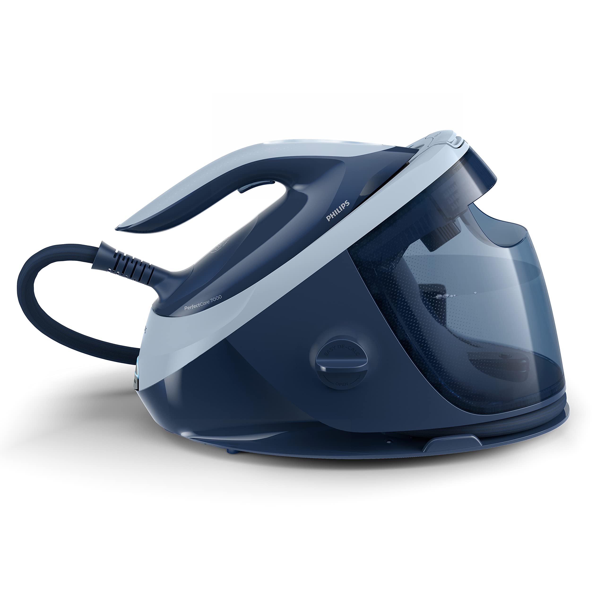 اتو بخار مخزن دار فیلیپس  Philips PerfectCare سری 7000 - 2100 وات، تقویت بخار 600 گرم، فشار پمپ 8.0 بار، فناوری OptimalTEMP، مخزن 1.8 لیتری، آبی تیره/سورمه ای (PSG7030/20)