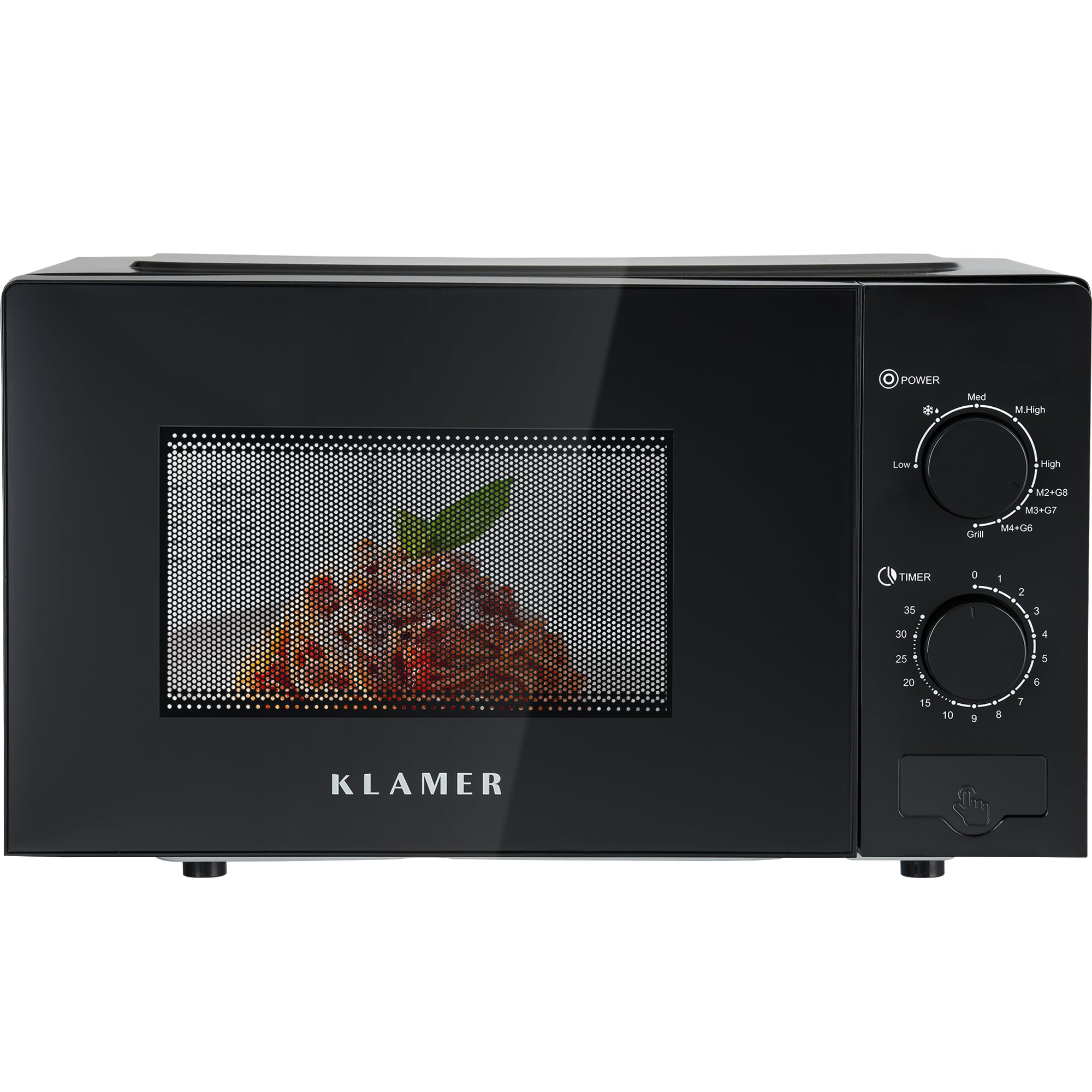 مایکروویو کلامر آلمان KLAMER 20 لیتری، 700 وات، 9 سطح قدرت شامل عملکرد گریل و یخ زدایی، تایمر 35 دقیقه ای، شامل. سینی گردان و قفسه گریل، کم مصرف، مشکی