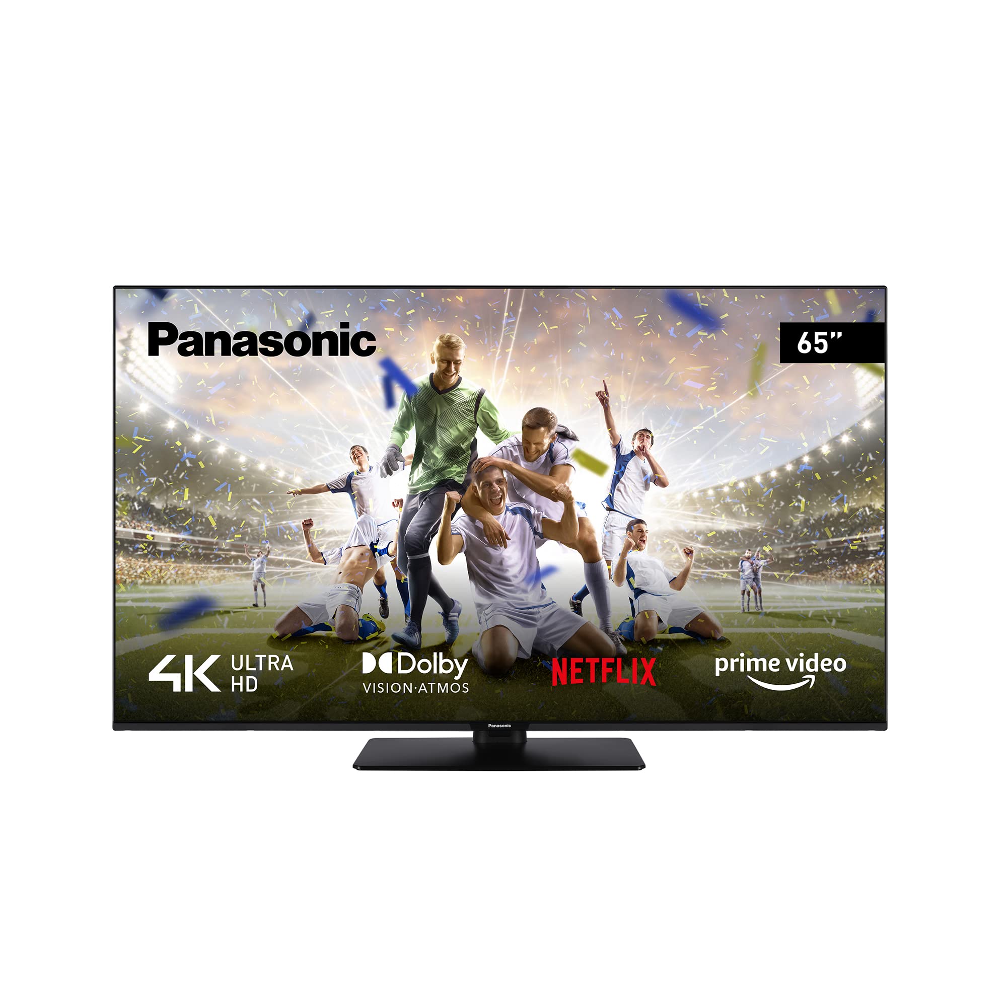 تلویزیون هوشمند ۶۵ اینچی پاناسونیک TX-65MX600E با کیفیت 4K Ultra HD و فناوری HDR، سیستم عامل لینوکس، دالبی اتموس و دالبی ویژن، دستیار گوگل، آمازون الکسا، پایه وسط، مشکی