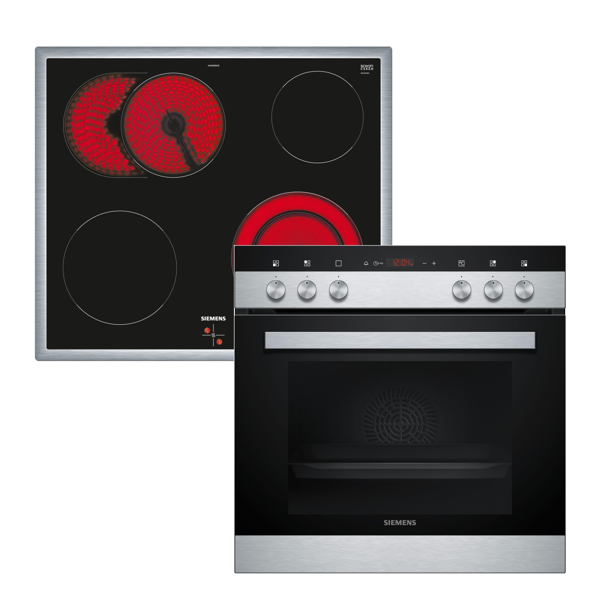 اجاق گاز رومیزی ترکیبی شیشه‌ای سرامیکی زیمنس EQ110KA1Z iQ100 (قابل کنترل روی فر)، عرض 59.4 سانتی‌متر، گرمایش سریع، هوای گرم سه‌بعدی به همراه پخت در 3 سطح، مشکی/استیل ضد زنگ