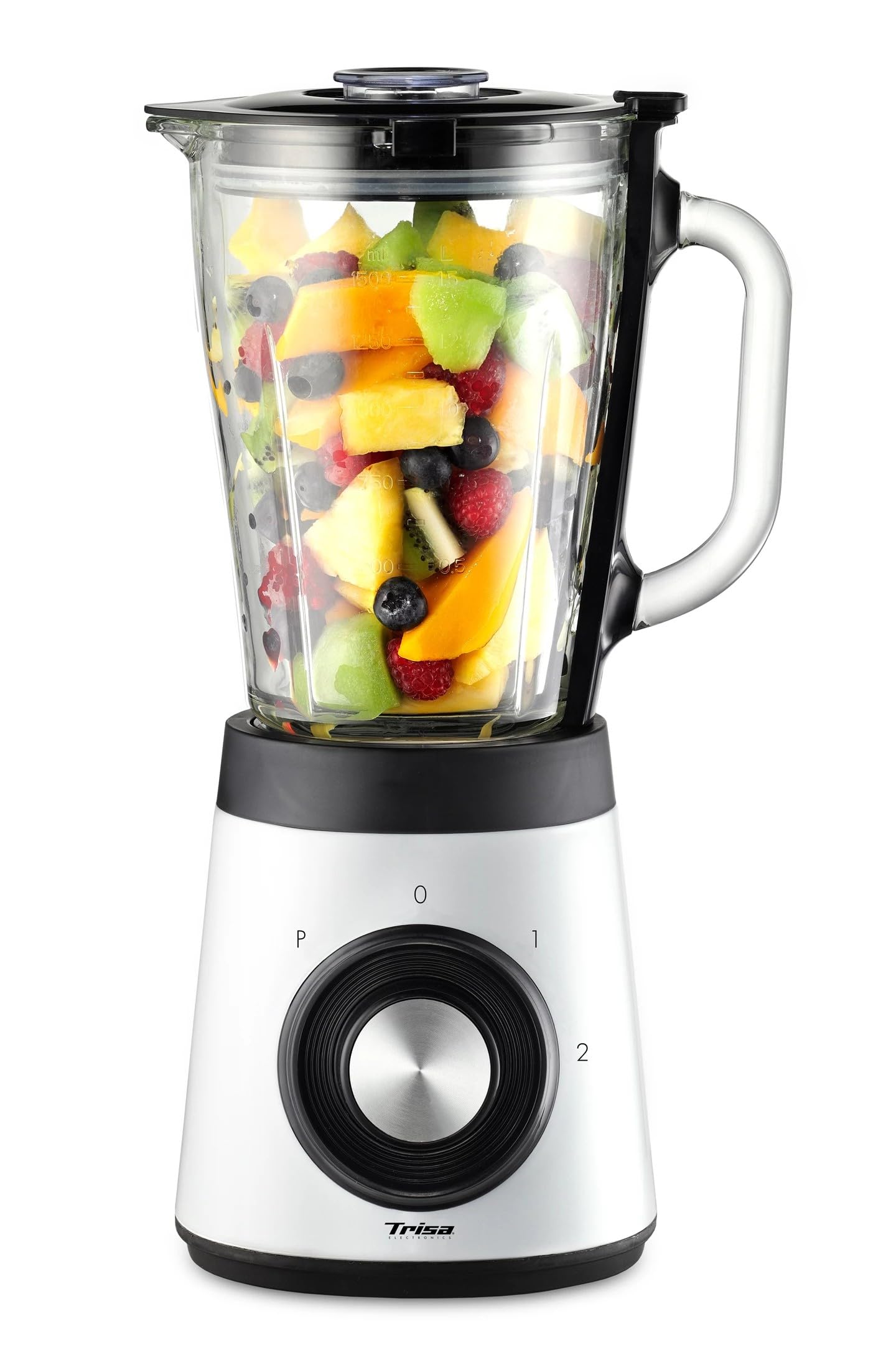 مخلوط کن ایستاده تریزا سوئیس مدل دینرز ادیشن سفید، ۵۰۰ وات، ظرف شیشه‌ای ۱.۵ لیتری، ۲ حالت سرعت، عملکرد پالس، تیغه استیل ضد زنگ، قابل جدا شدن، برای اسموتی و یخ خرد شده
