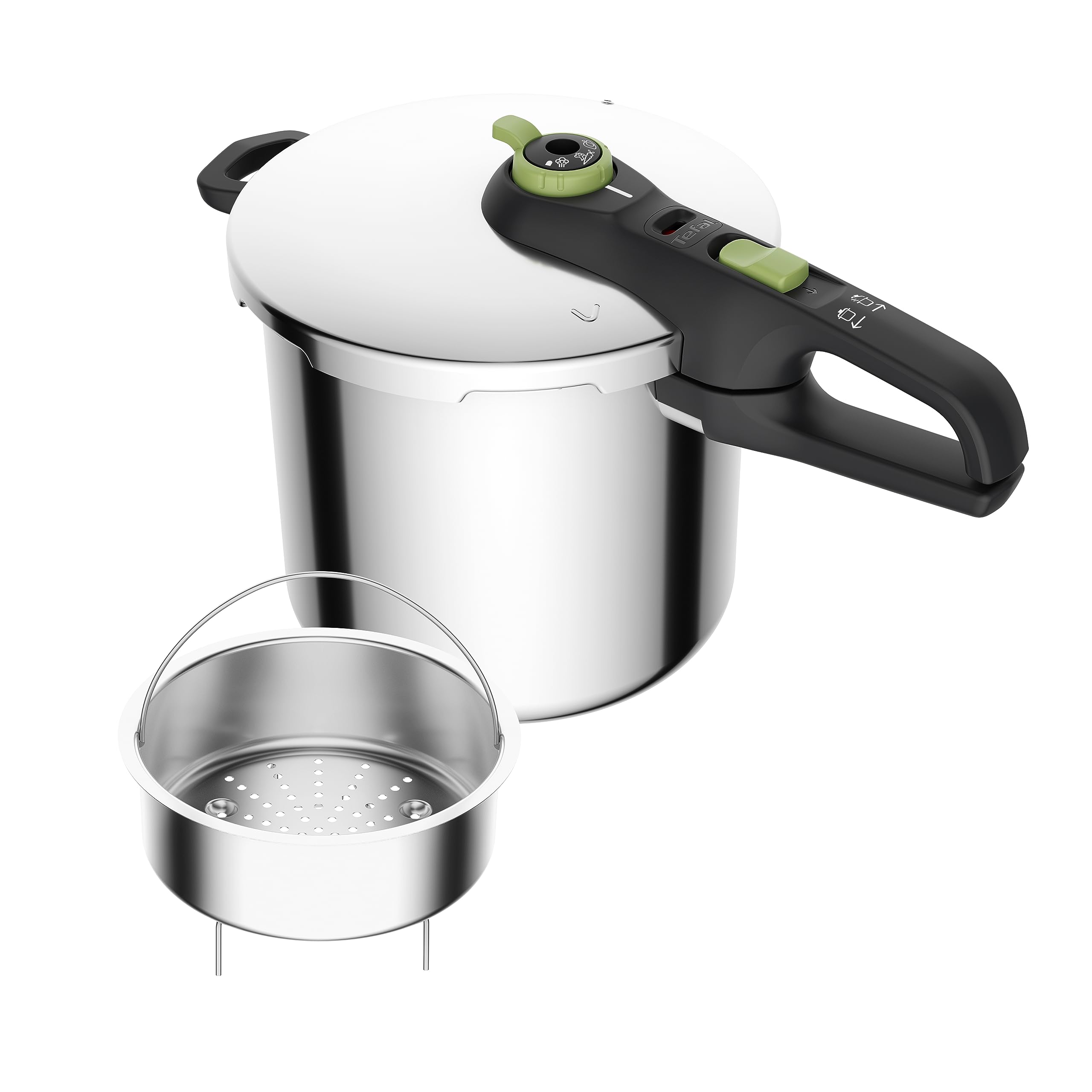 زودپز تفال Tefal P2584402 8 L با سبد | تنظیم کننده پخت 2 مرحله ای سطح فشرده 117 درجه سانتی گراد، سطح ملایم 112 درجه سانتی گراد