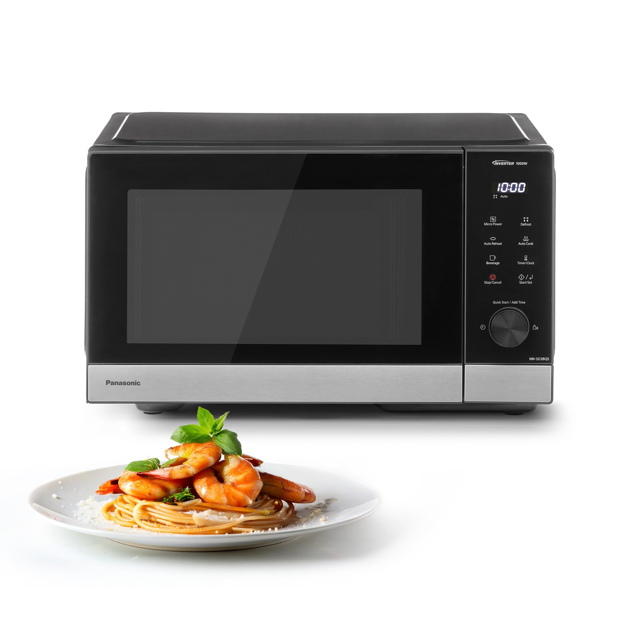 مایکروویو پاناسونیک مدل NN-SD38QSEPG، 29 لیتر، 1000 وات، یخ‌زدایی خودکار، 11 برنامه خودکار، تایمر، مشکی و استیل ضد زنگ (بدون لوازم جانبی بخارپز، بدون عملکرد گریل)