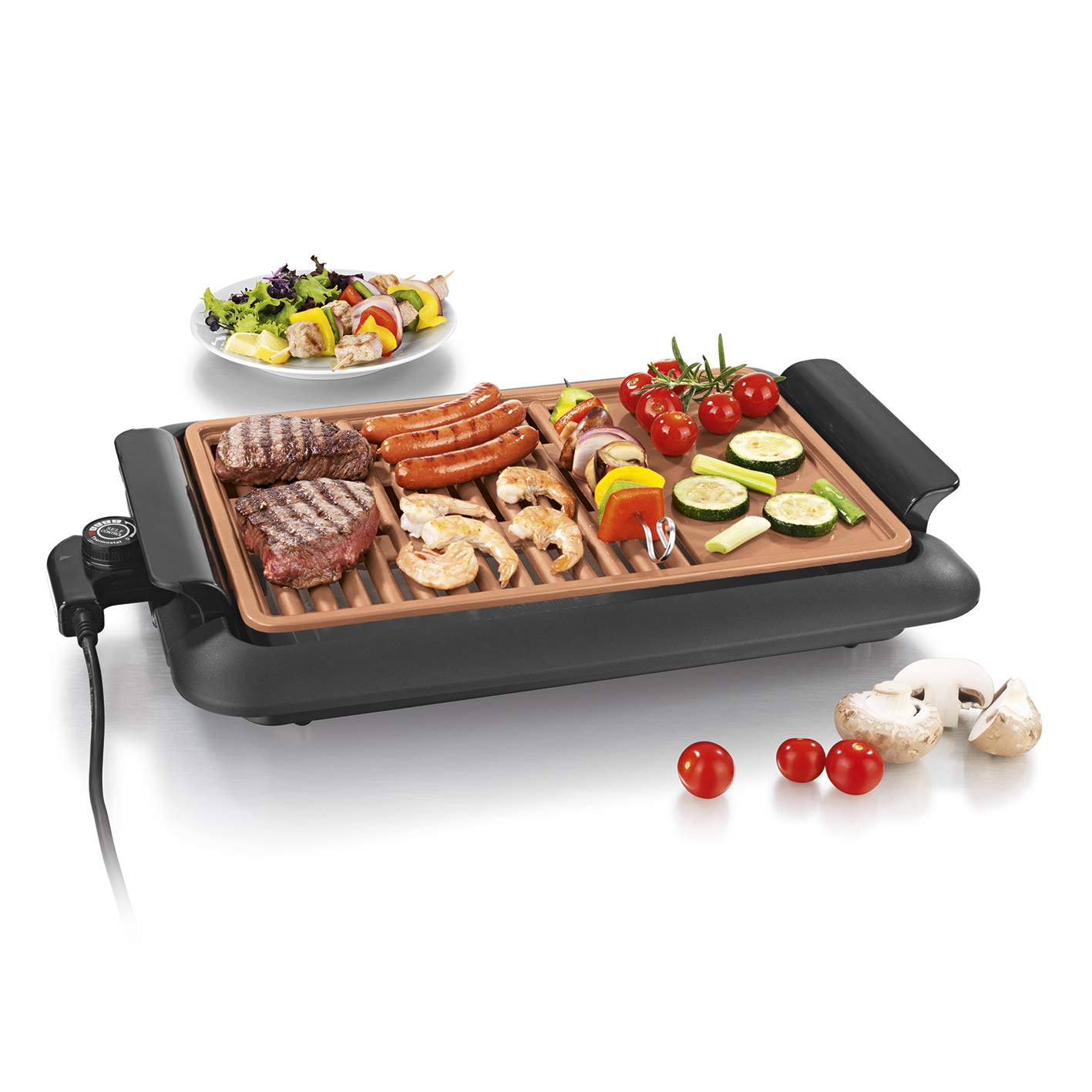 گریل رومیزی برقی گورمت‌ مکس آلمان GOURMETmaxx گریل برقی بدون دود ۱۲۵۰ وات صفحه گریل با ۲ سطح گریل و روکش نچسب