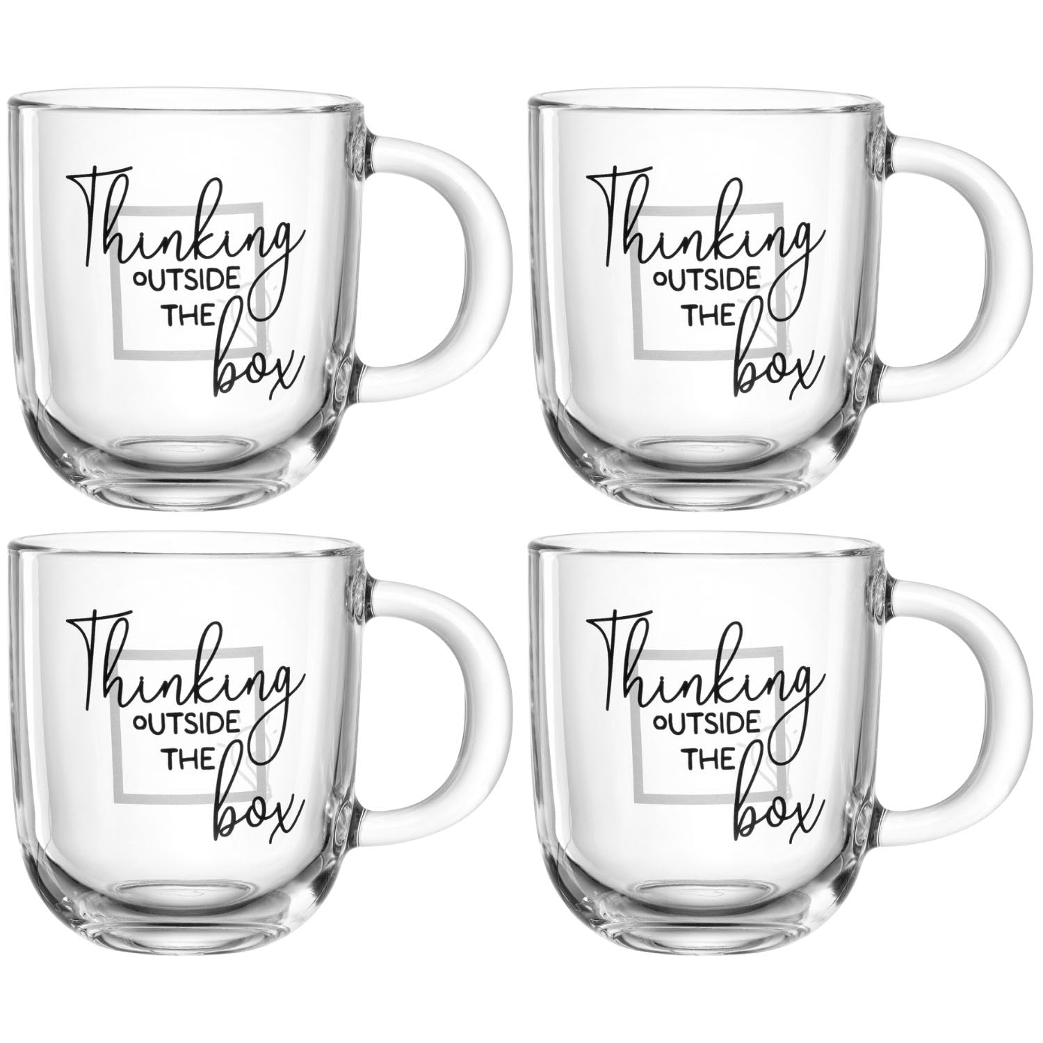 ماگ LEONARDO HOME Ufficio، تفکری متفاوت، مجموعه ۴ عددی، ست ماگ قابل شستشو در ماشین ظرفشویی، ماگ‌های قهوه با کیفیت بالا برای محل کار، ست فنجان چای روزمره از جنس شیشه، ۴۰۰ میلی‌لیتر، ۰۴۷۰۸۲