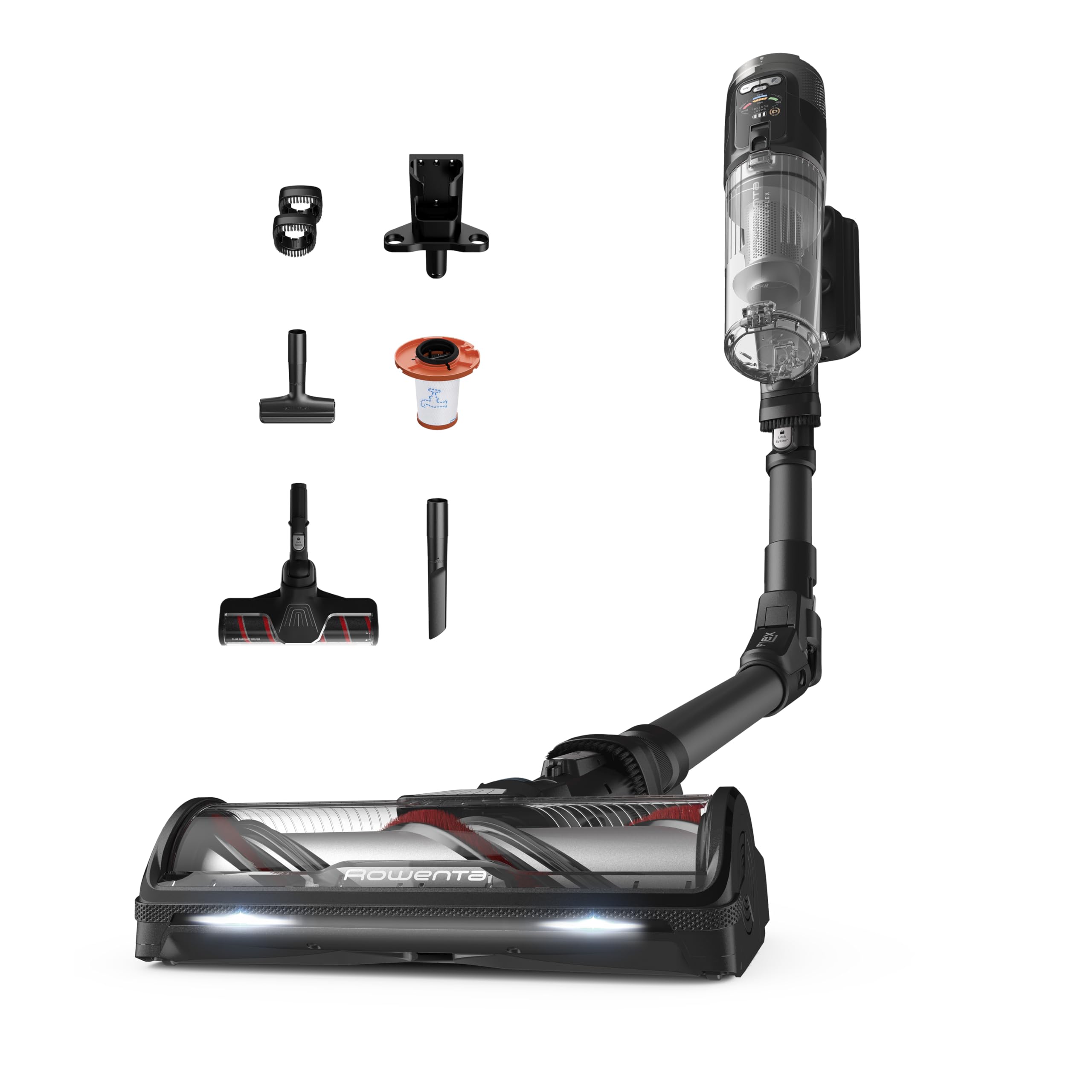 جاروبرقی بی‌سیم Rowenta X-Force Flex 12.60 Neo، تنها ۱.۶ کیلوگرم به عنوان جاروبرقی دستی، ۱۵۰ وات هوا، ۶۰ دقیقه کارکرد، لوله انعطاف‌پذیر، نمایشگر کنترل دیجیتال، روشنایی LED، مشکی، RH9L55E0