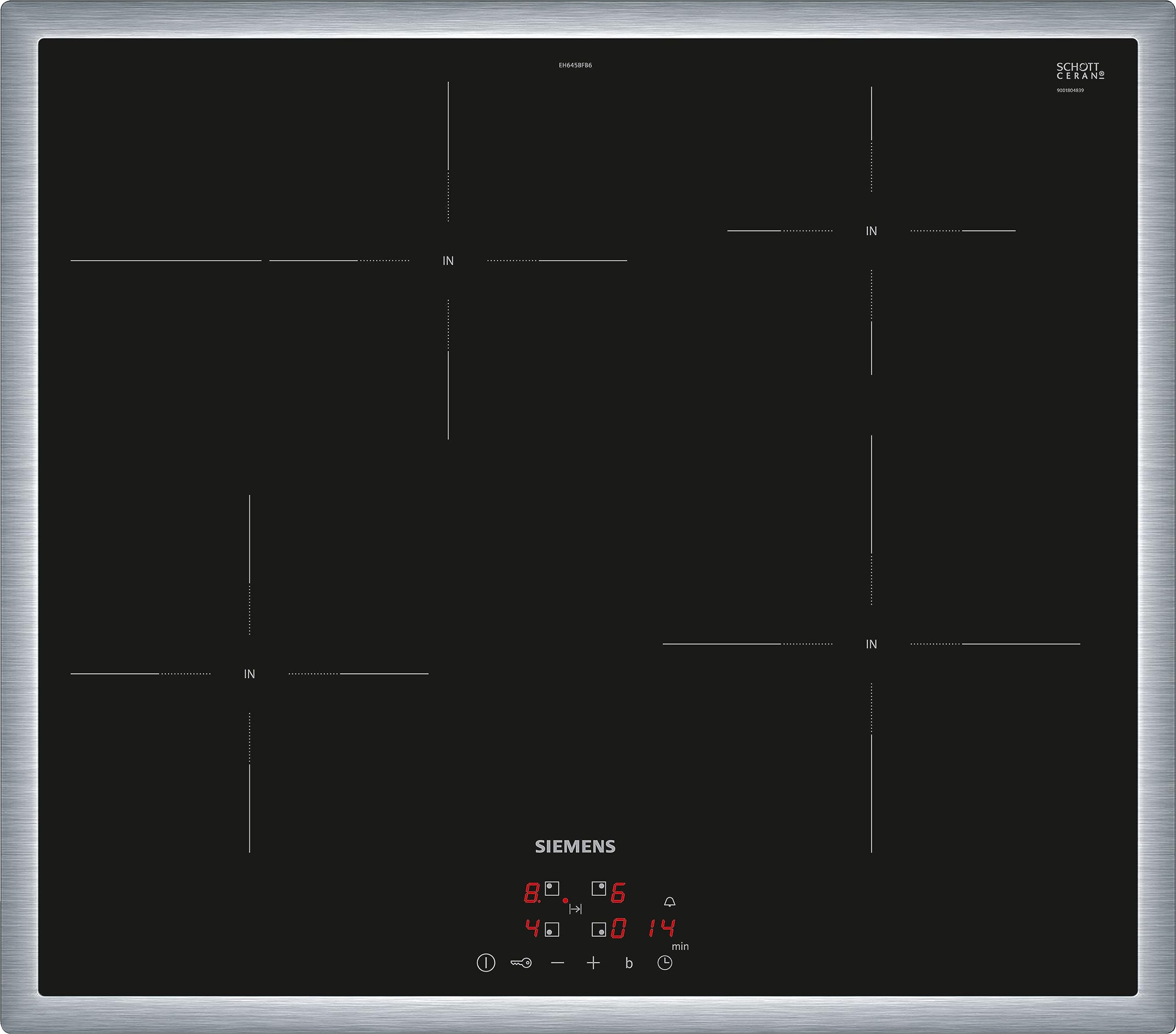 زیمنس EH645BFB6E iQ300، اجاق القایی، 60 سانتی‌متر، مشکی، با قاب، کنترل لمسی، تقویت‌کننده قدرت، تایمر، قفل کودک