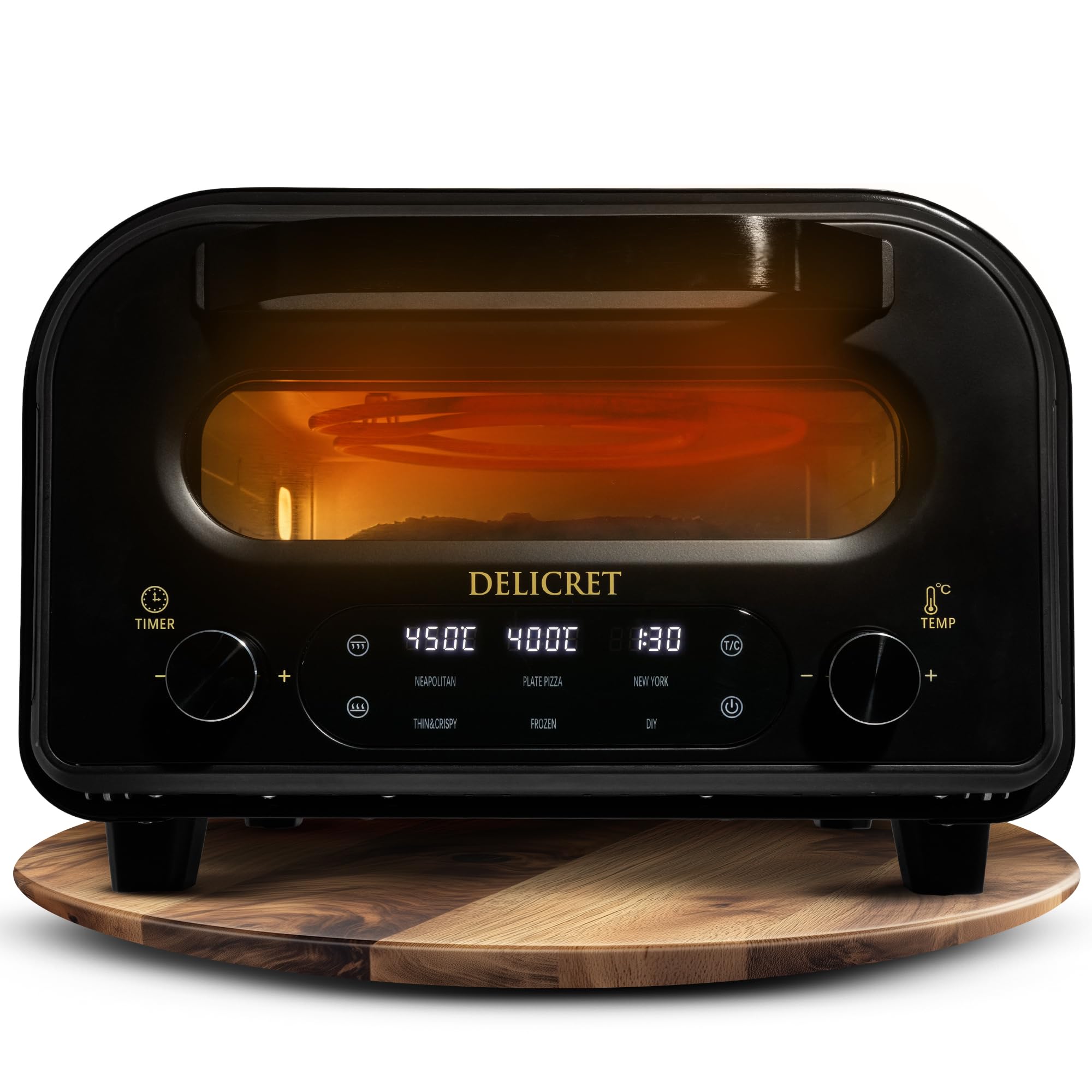 فر پیتزا برقی DELICRET، سایز ۱۲ اینچ - تا ۴۵۰ درجه سانتیگراد - ۱۷۰۰ وات - قابلیت تنظیم جداگانه دمای فر و دمای سنگ پیتزا