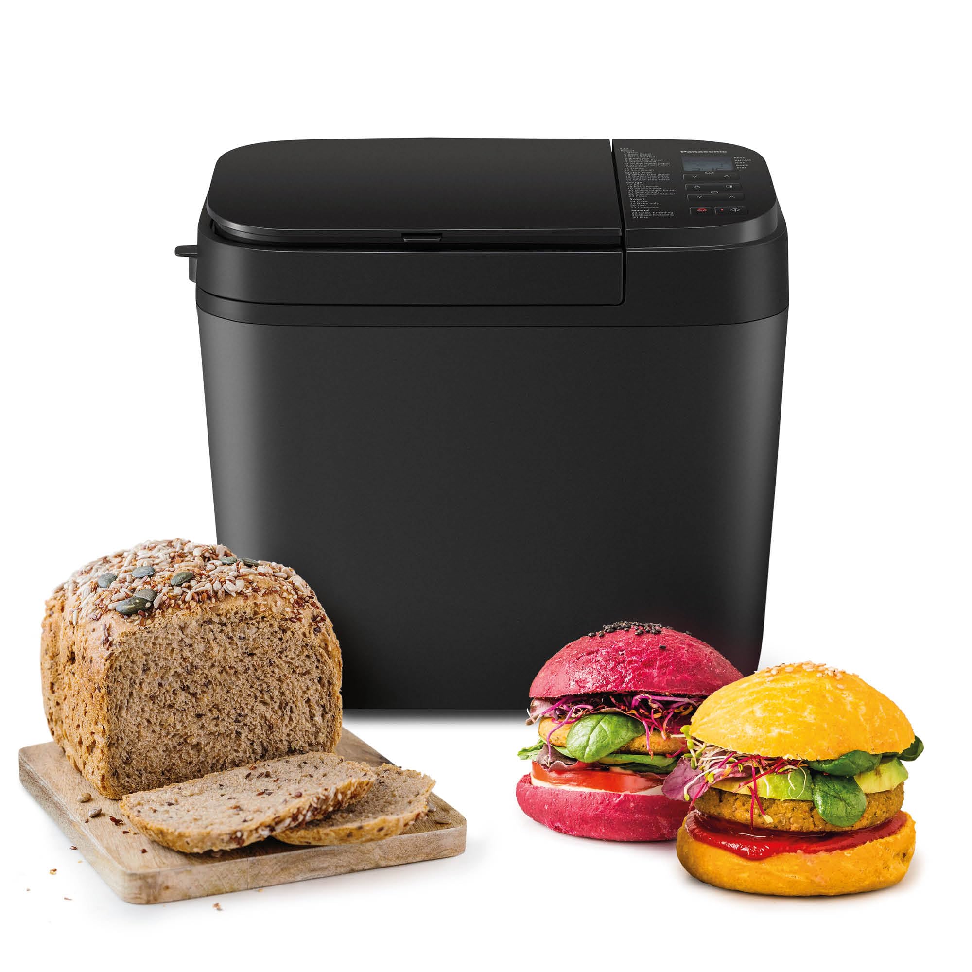 نان‌پز اتوماتیک پاناسونیک SD-R2530K، برنامه‌های بدون گلوتن و دستگاه پخش آجیل، طراحی افقی، 30 برنامه اتوماتیک، سنسورهای دمای دوگانه، تایمر 13 ساعته، مشکی (بدون دستگاه پخش مخمر)