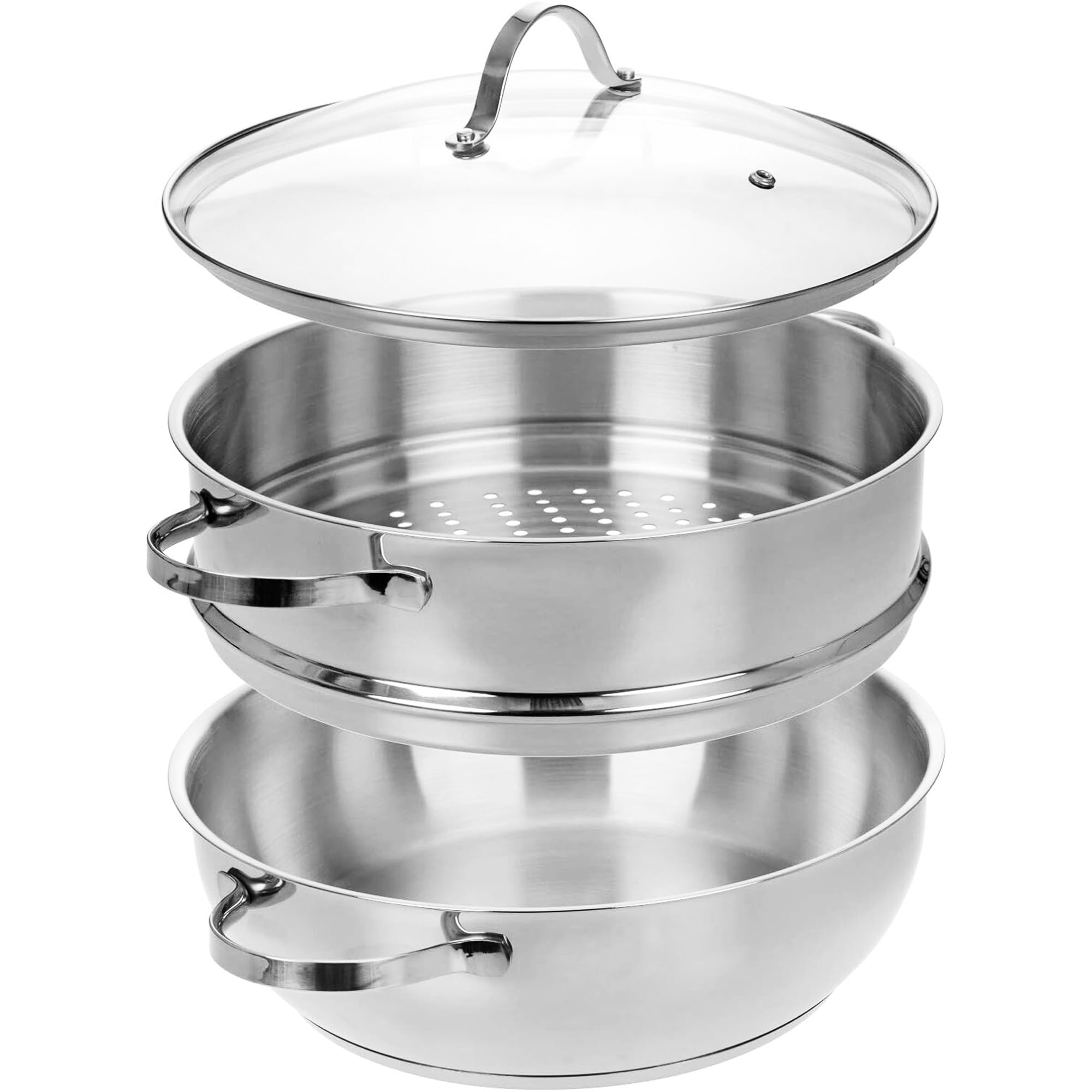 سرویس قابلمه بخارپز GRÄWE با 1 عدد ظرف بخارپز و درب شیشه ای، قابلمه برای بخارپز، 28 سانتی متر،سبزیجات و سیب زمینی