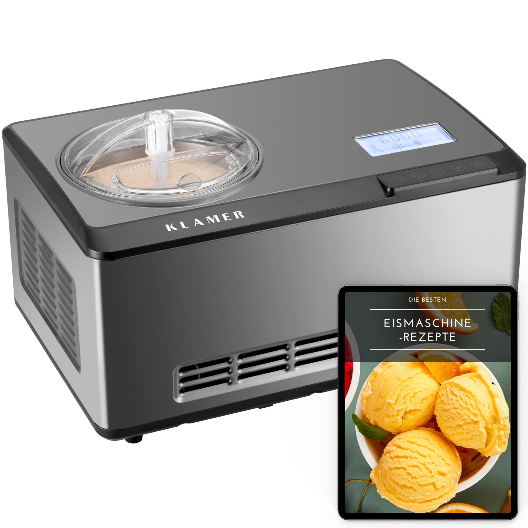 بستنی ساز و ماست ساز 2 در 1 کلامر آلمان بستنی ساز استیل ضد زنگ 2 لیتری 180 واتی با عملکرد خنک کننده و گرمایشی، بستنی خانگی با کمپرسور خود خنک کننده