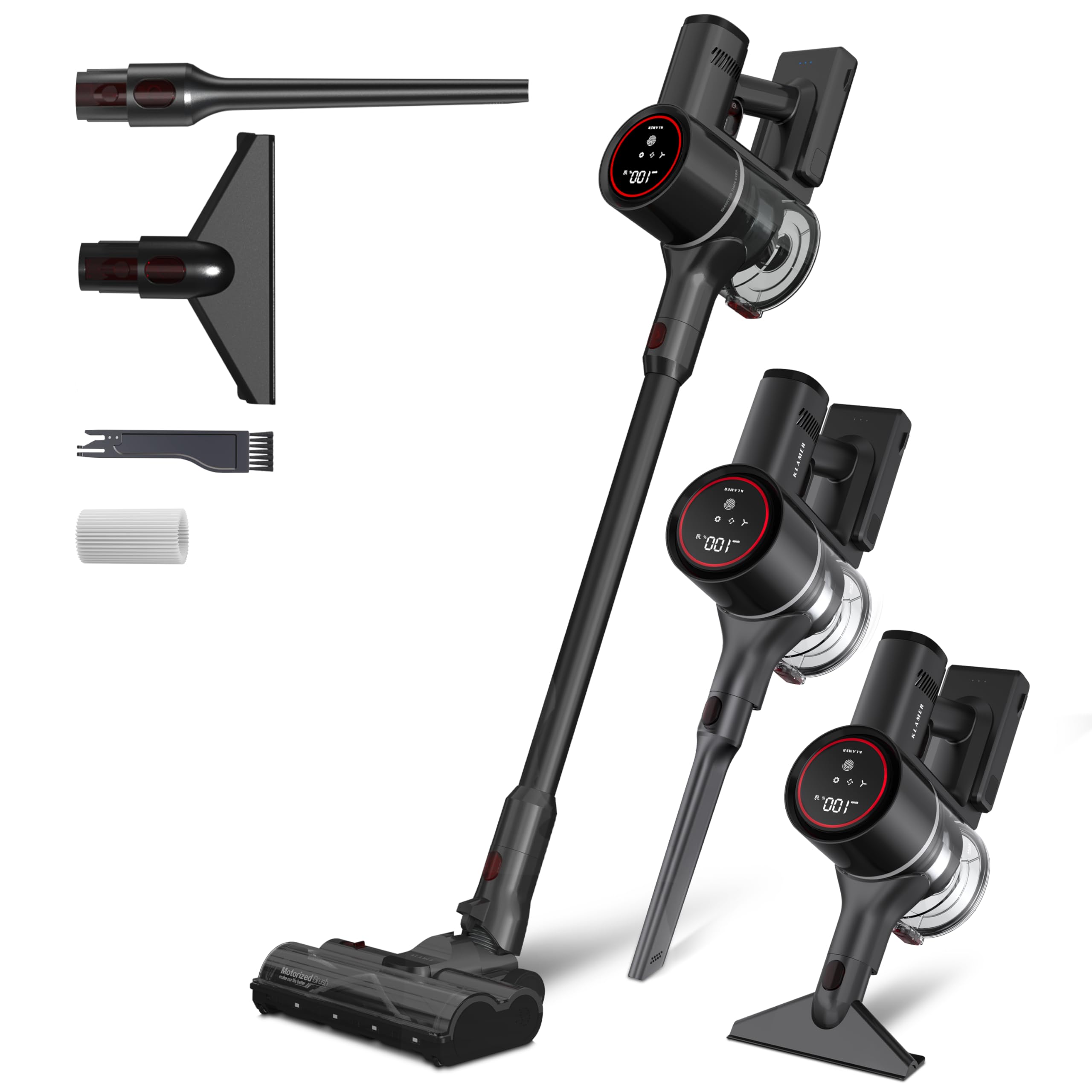 جارو شارژی کلامر آلمان KLAMER، جارو شارژی و دستی 2 در 1، عمر باتری تا 50 دقیقه، جارو شارژی با فیلتر HEPA برای فرش، ماشین و کف سخت