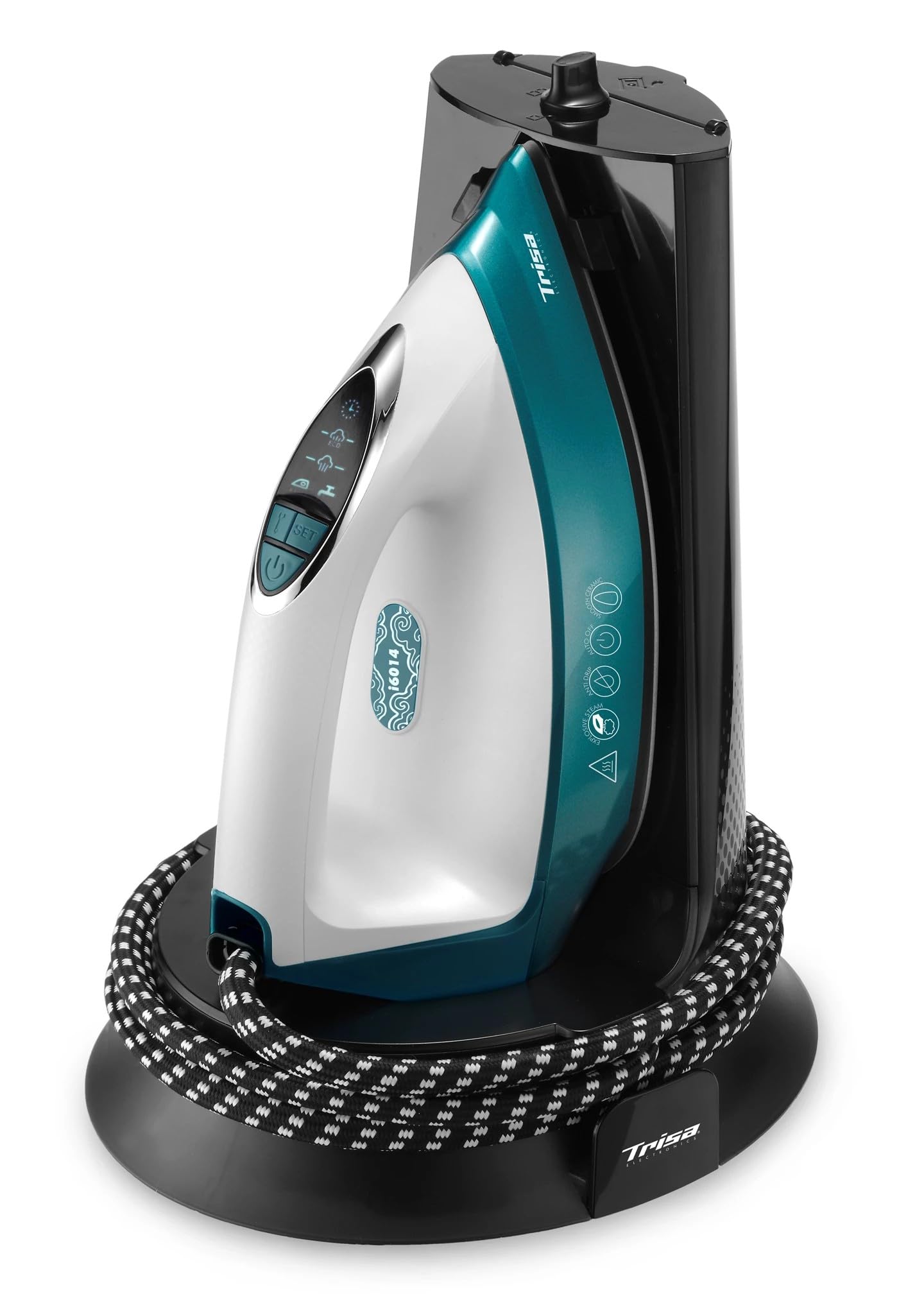 اتو بخار تریزا سوئیس – خروجی بخار ۱۴۰ گرم در دقیقه، کنترل هوشمند دما، مخزن آب ۱.۳ لیتری، کفی سرامیکی، حالت اقتصادی (ECO)، خاموش شدن خودکار