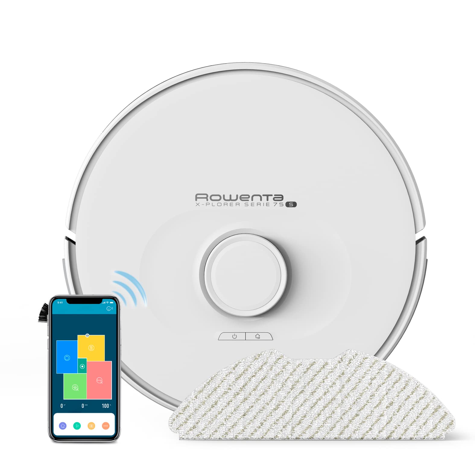 جاروبرقی و تی رباتیک Rowenta RR8567 X-Plorer Series 75، چهار کاره | سیستم ناوبری لیزری | ۳ حالت تمیز کردن | تشخیص فرش | ۱۲۰ دقیقه زمان کارکرد | ۴ ساعت زمان شارژ | مخزن گرد و غبار ۰.۳ لیتری | سفید، بدون جایگاه جاروبرقی