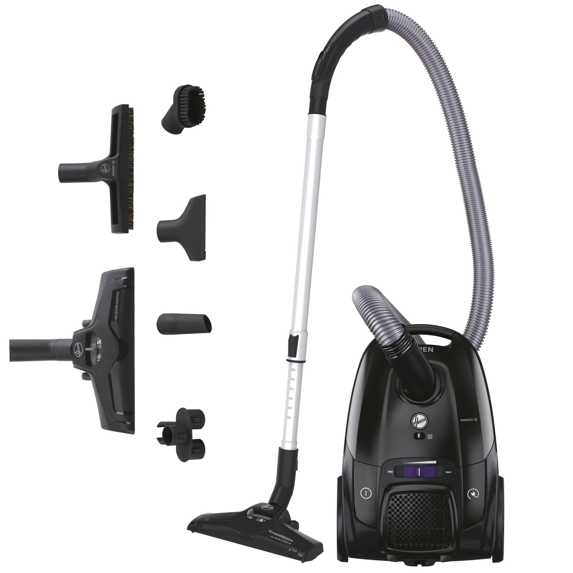 جارو برقی قدرتمند بدون کیسه هوور آمریکا Hoover HP1 TXLZ72 PARQUET برای کف و فرش سخت، فیلتر گرد و غبار EPA، ظرف بزرگ 2 لیتری، لوازم جانبی یکپارچه، شعاع کاری 7.5 متر