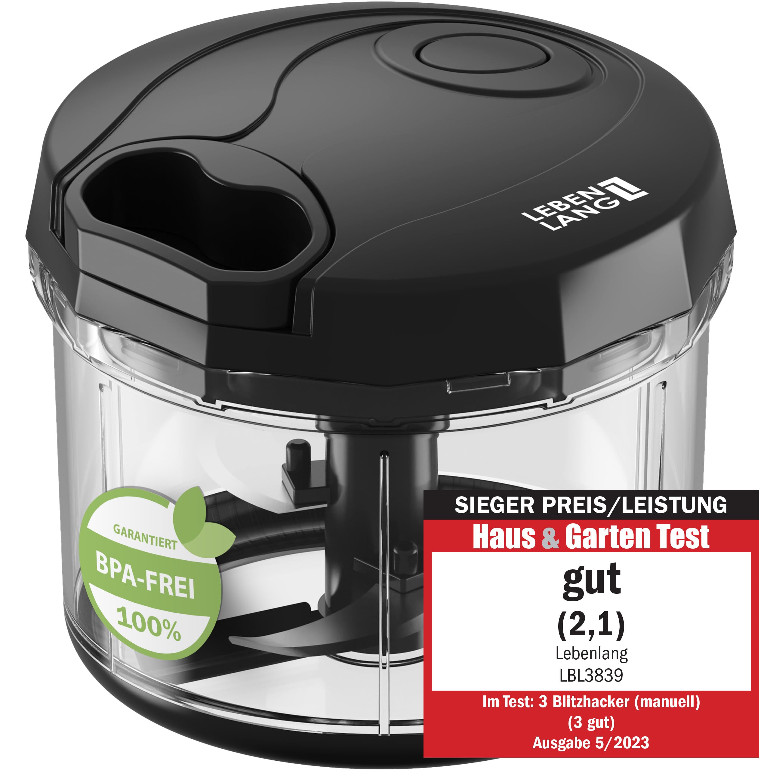 خردکن لبن لانگ آلمان سبزیجات و پیاز خردکن - کتابچه راهنمای خردکن میوه 1 لیتری و بدون BPA | مشکی برای برش پیاز سیر | خردکن چند منظوره سبزی خردکن آشپزخانه