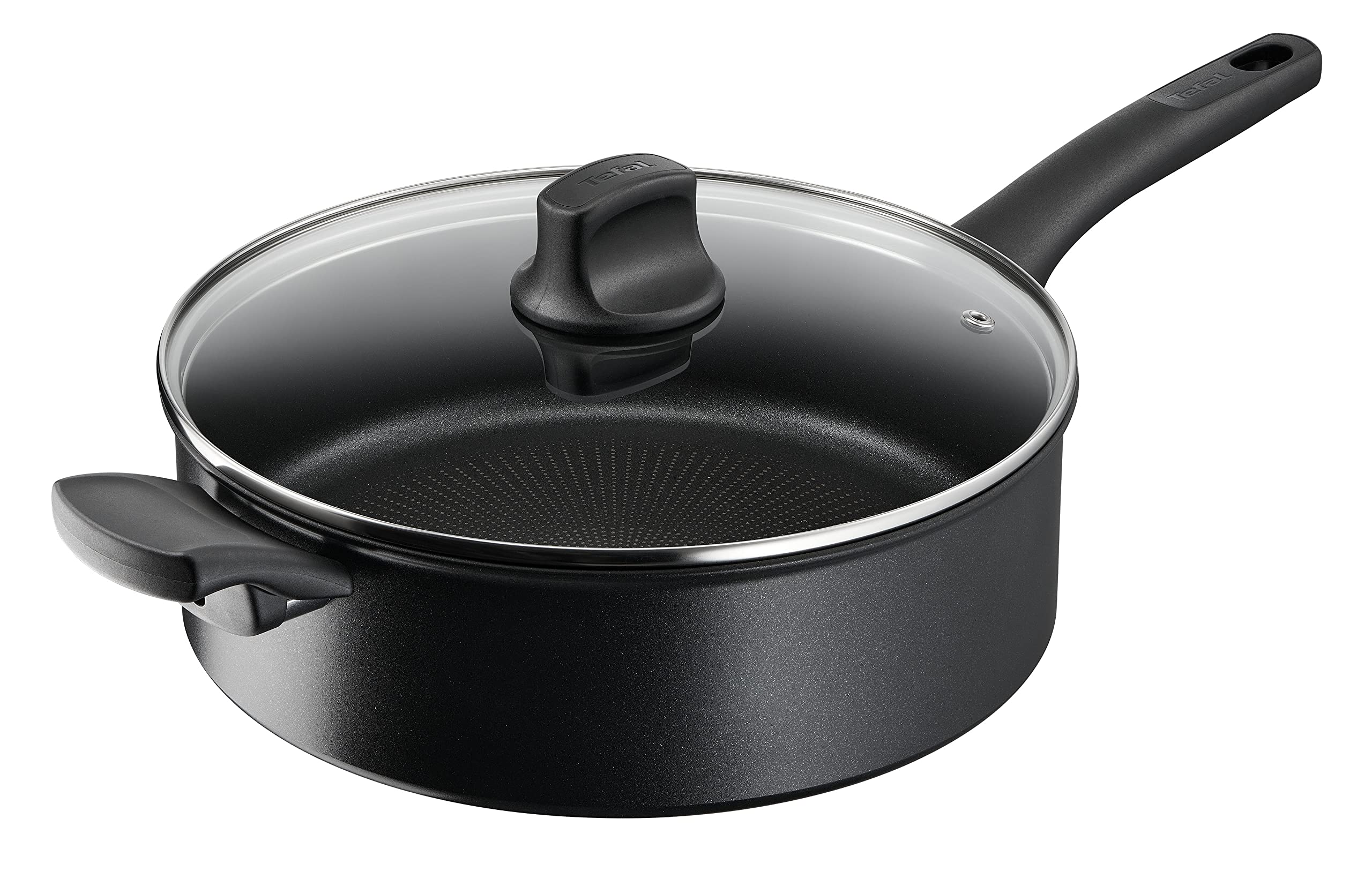 ماهیتابه درب دار تفال فرانسه هارد تیتانیوم روی ماهیتابه 28 سانتی درب دار، ماهیتابه القایی، آلومینیومی، پوشش نچسب، سیگنال حرارتی در دمای ایده آل سرخ کردن، مناسب برای انواع اجاق گاز، مشکی، G28837