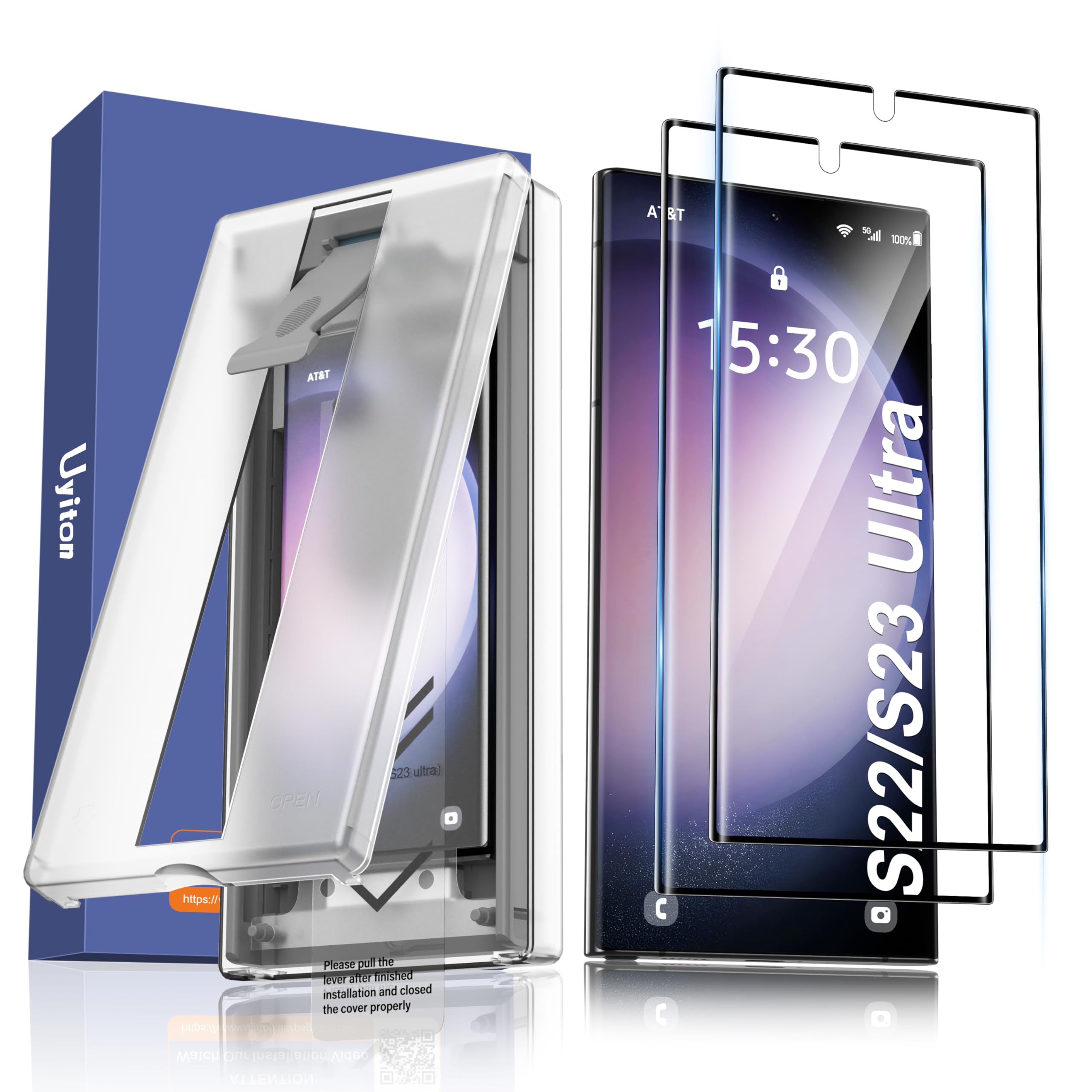 محافظ صفحه نمایش Uyiton برای سامسونگ گلکسی S23 Ultra/S22 Ultra، فیلم پوشش کامل Premium PET، نصب هوشمند، پشتیبانی از اثر انگشت، محافظ صفحه نمایش برای S23 Ultra/S22 Ultra، بسته 2 عددی شفاف