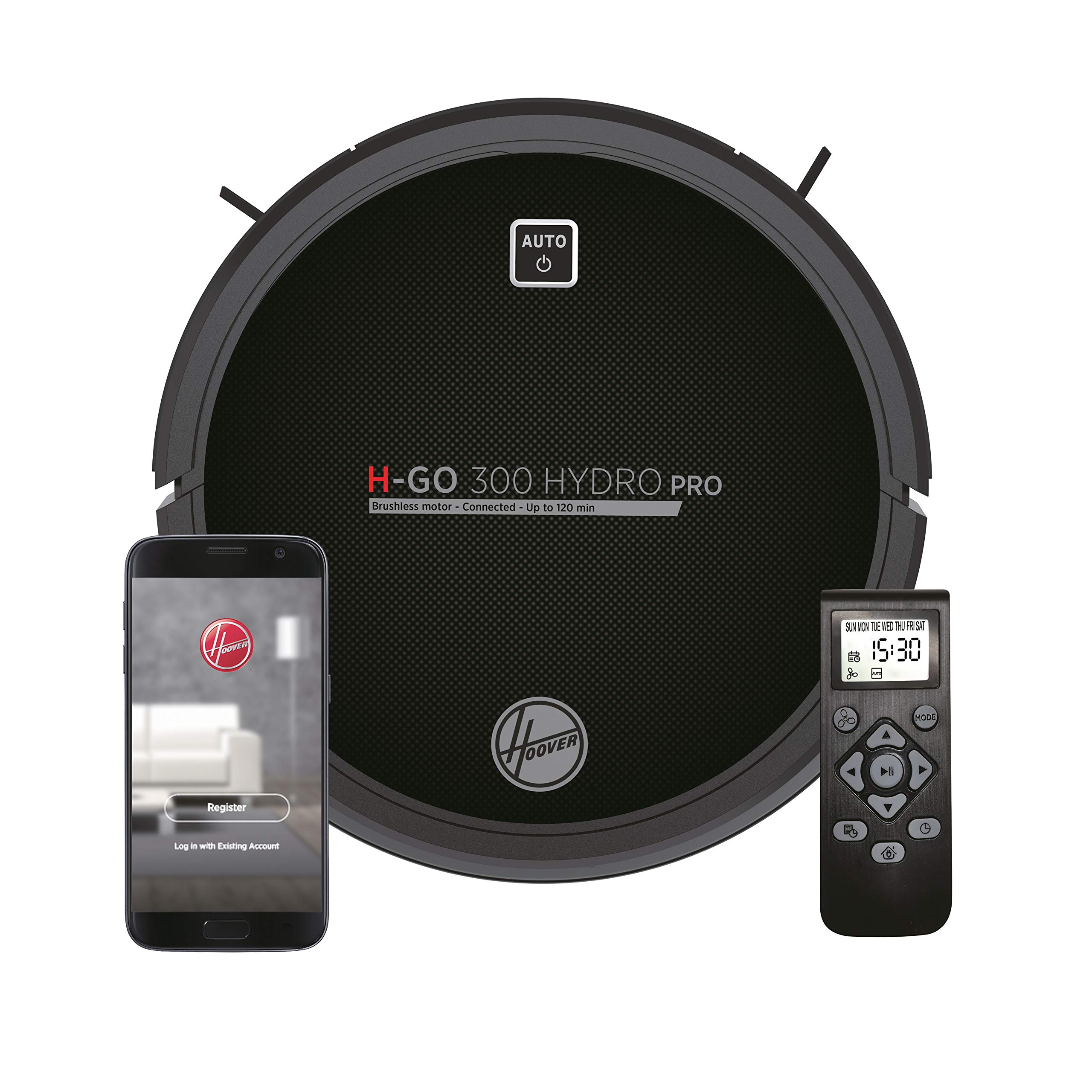 جارو رباتیک هوور آمریکا  Hoover Hydro Pro، Wi-Fi، سازگار با iOS و اندروید، خودگردانی 120 دقیقه ای، کنترل از راه دور و پایه، ضد سقوط و جذب ضربه