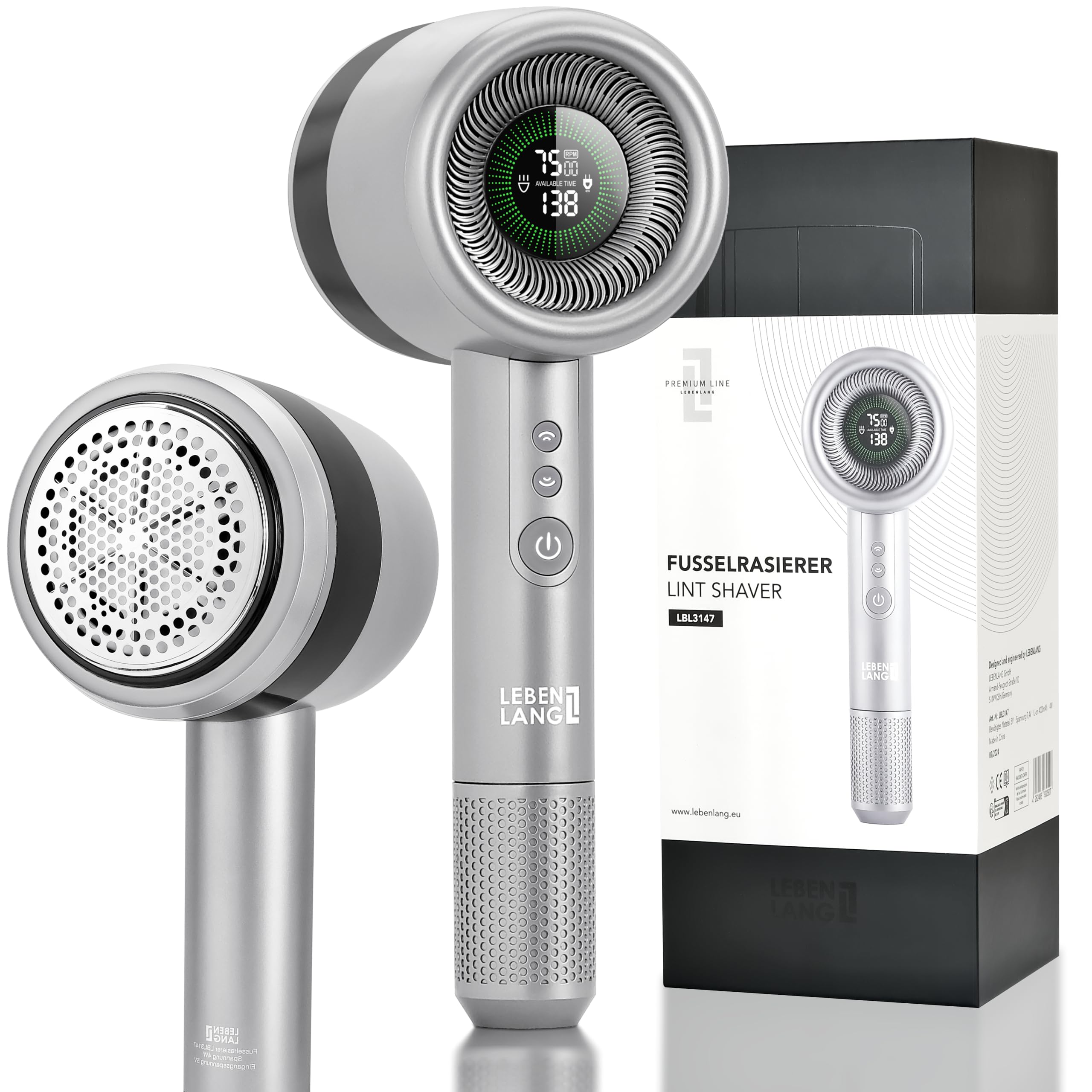 پرزگیر پریمیوم لبن لانگ آلمان 4000 میلی آمپر ساعت - شامل. نمایشگر LED و چراغ قوه | 5 حالت و زمان اجرا 3.5 ساعت | ریش تراش برای لباس | پرز پاک کن | ریش تراش پرز | پرز زدا