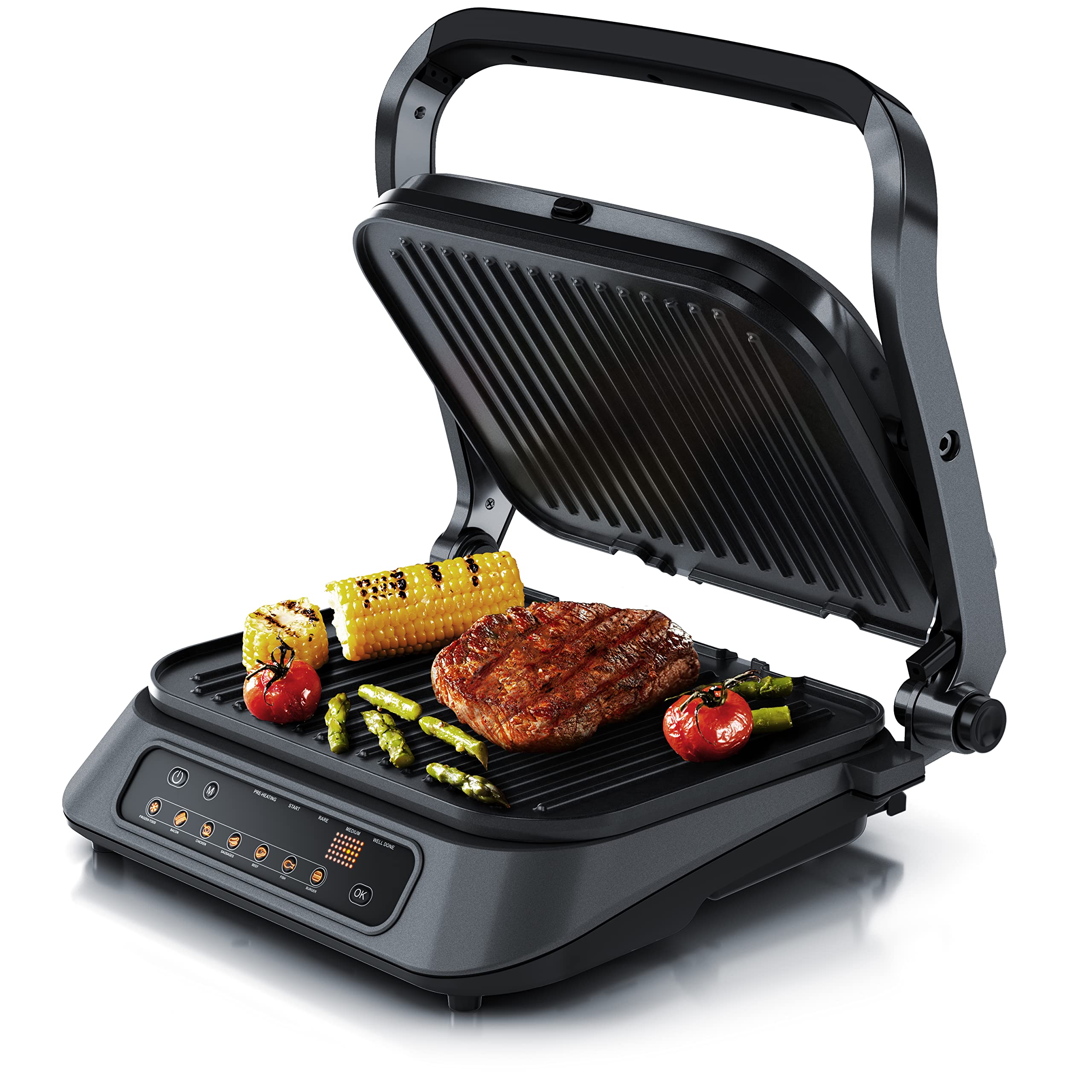 گریل باربیکیو برقی آرندو آلمان مدل Kontaktgrill، گریل دیجیتال 1900 وات با 7 برنامه، طراحی استیل ضدزنگ و صفحات جداشونده