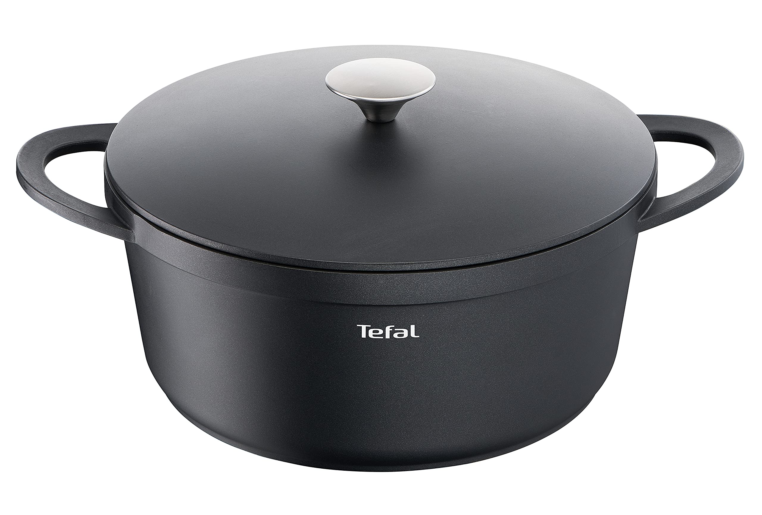 قابلمه چدنی تفال فر هلندی TEFAL TRATTORIA E21853| آلومینیوم ریخته گری | درب ریخته گری | روکش نچسب| حفظ حرارت خوب | برای خورش | محافظ دستگیره سیلیکونی گنجانده شده است دیگ کباب | مناسب برای القایی|مشکی، 28 سانتی متر