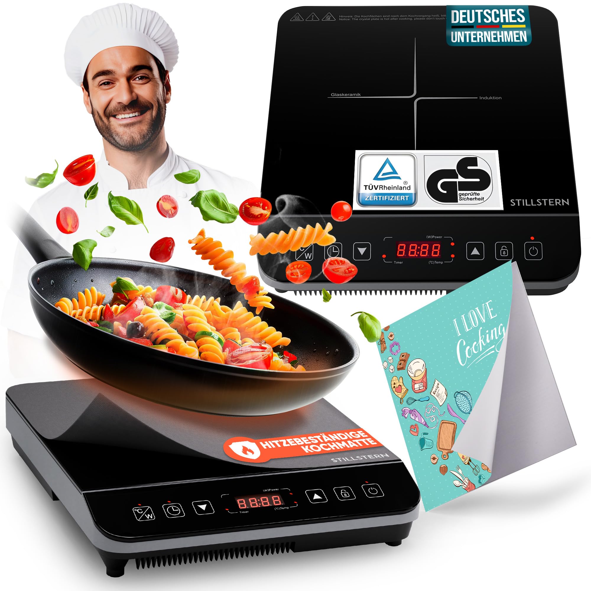 اجاق برقی تک شعله اشتیل‌شتِرن آلمان  | اجاق گاز القایی [2100W] با عملکرد بی صدا و تقویت کننده توربو، 12 تا 28 سانتی متر، 19 سطح دما و قدرت، تایمر 24 ساعته، قفل کودک، کنترل لمسی