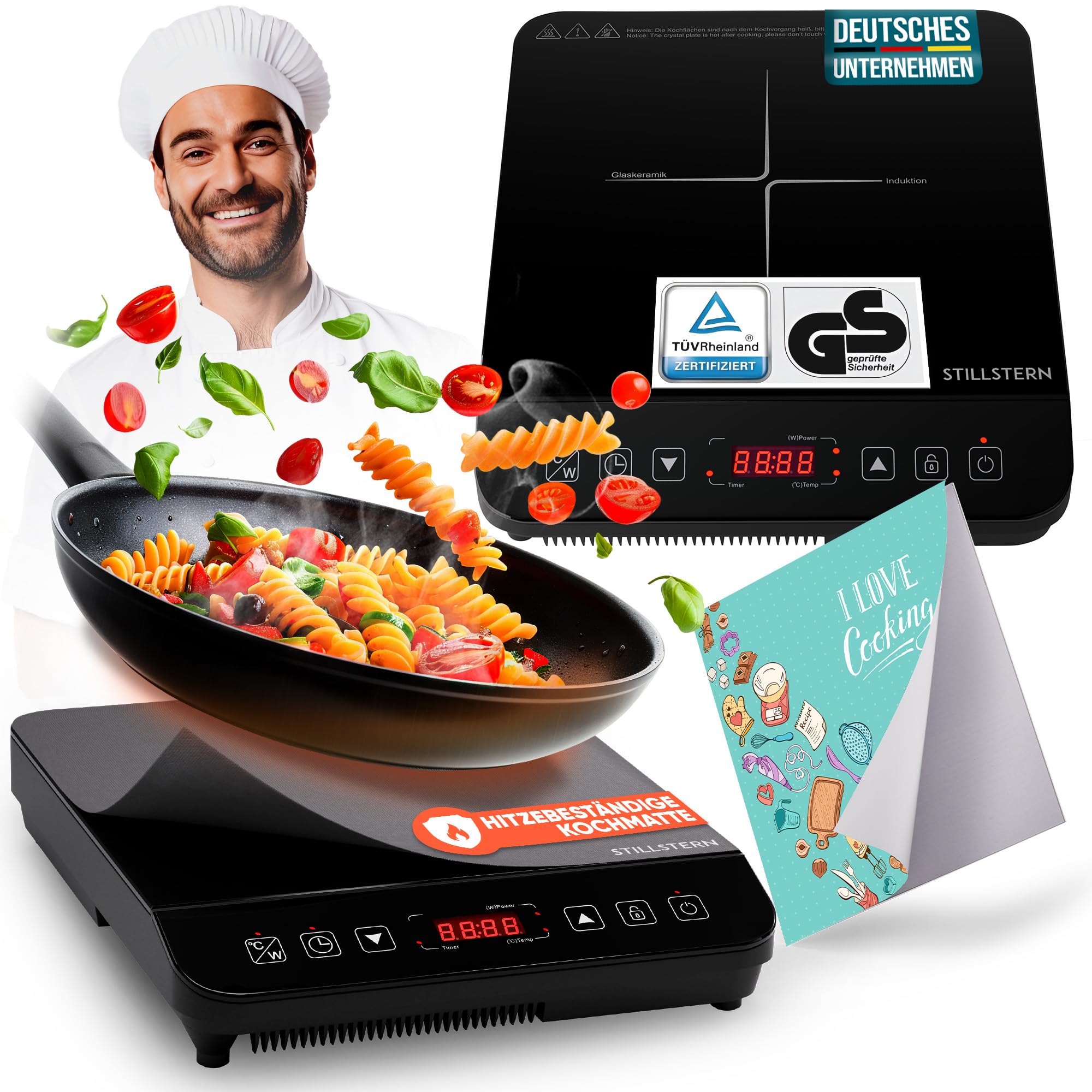 اجاق برقی تک شعله اشتیل‌شتِرن آلمان  القایی استیلسترن | اجاق گاز القایی [2100W] با عملکرد بی صدا و تقویت کننده توربو، 12 تا 28 سانتی متر، 19 سطح دما و قدرت، تایمر 24 ساعته، قفل کودک، کنترل لمسی