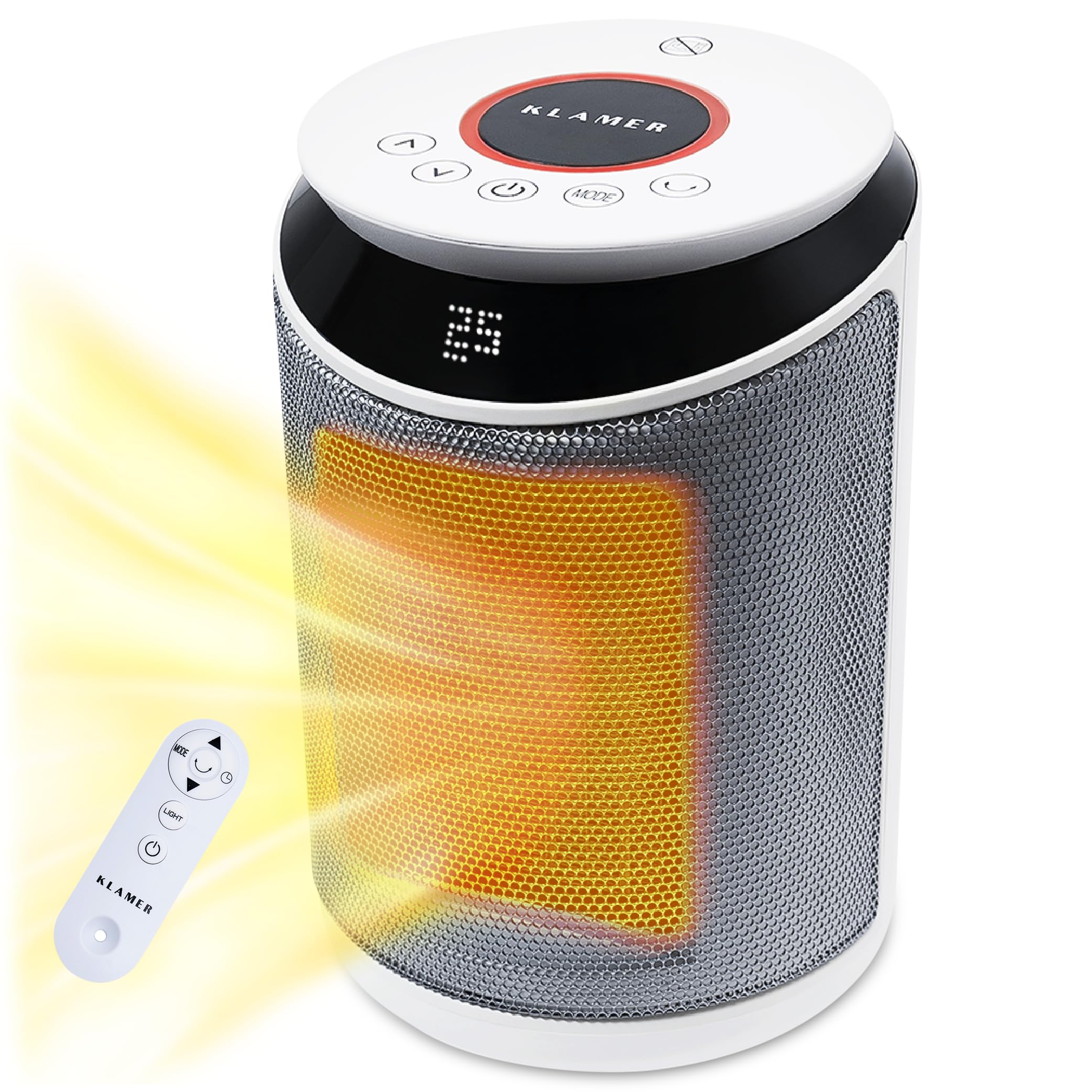 بخاری فن هیتر سرامیکی کلامر آلمان  KLAMER 2000 وات، بخاری فن سرامیکی PTC صرفه جویی در مصرف انرژی، 3 تنظیم حرارتی شامل حالت سازگار با محیط زیست، تایمر 9 ساعته، ترموستات، گرمای بیش از حد و محافظت در برابر واژگونی با کنترل از راه دور برای استفاده در فضای داخلی