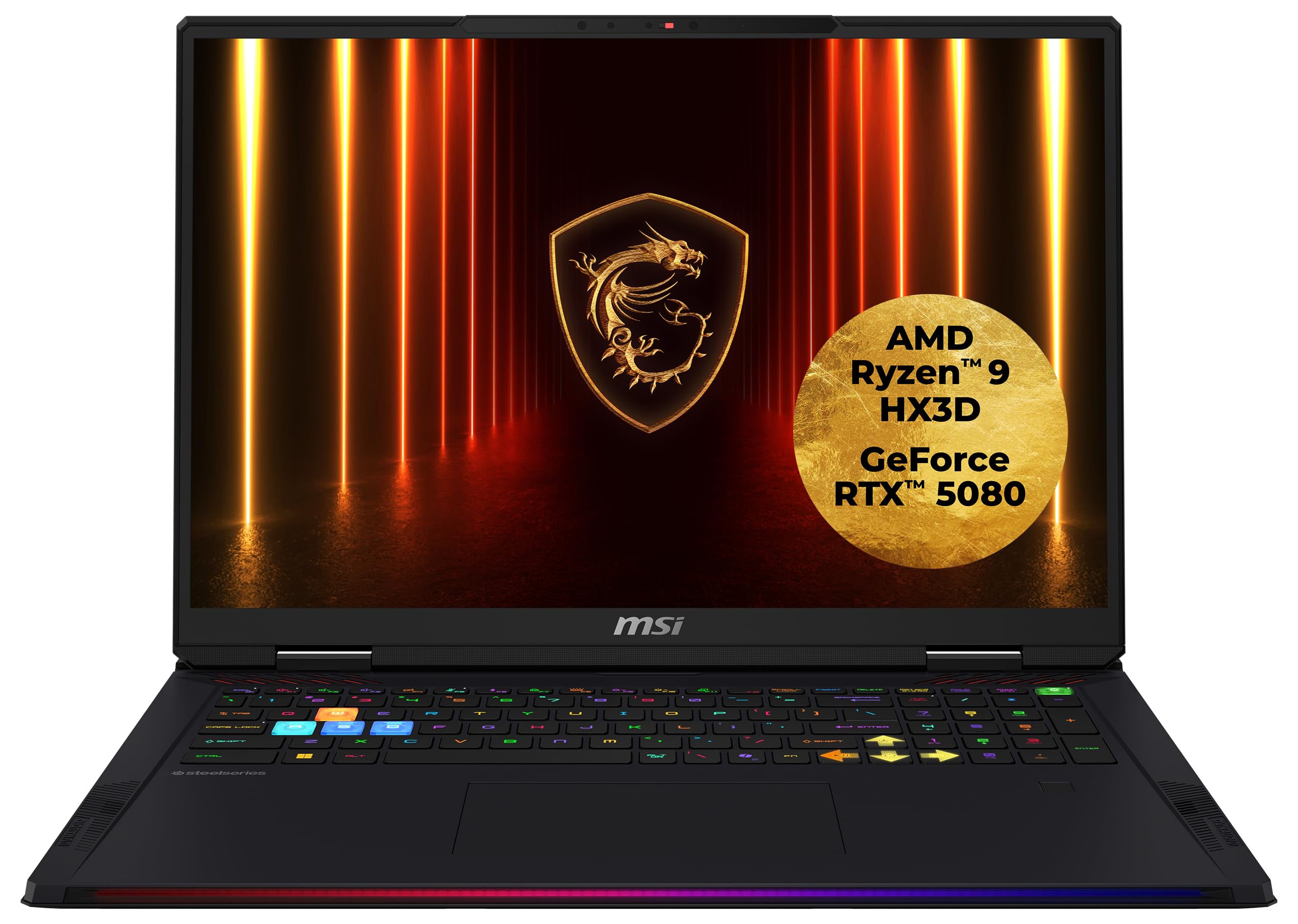لپ‌تاپ گیمینگ MSI Raider A18 HX، نمایشگر 18 اینچی UHD+ Mini-LED با نرخ 120 هرتز، پردازنده AMD Ryzen 9 9955HX3D، کارت گرافیک NVIDIA GeForce RTX 5080، حافظه رم 64 گیگابایت DDR5، حافظه داخلی 2 ترابایت SSD، ویندوز 11 هوم، سیستم عامل QWERTZ Tastatur، پردازنده A9WIG-080 AMD Ryzen™ 9 9955HX3D RTX5080