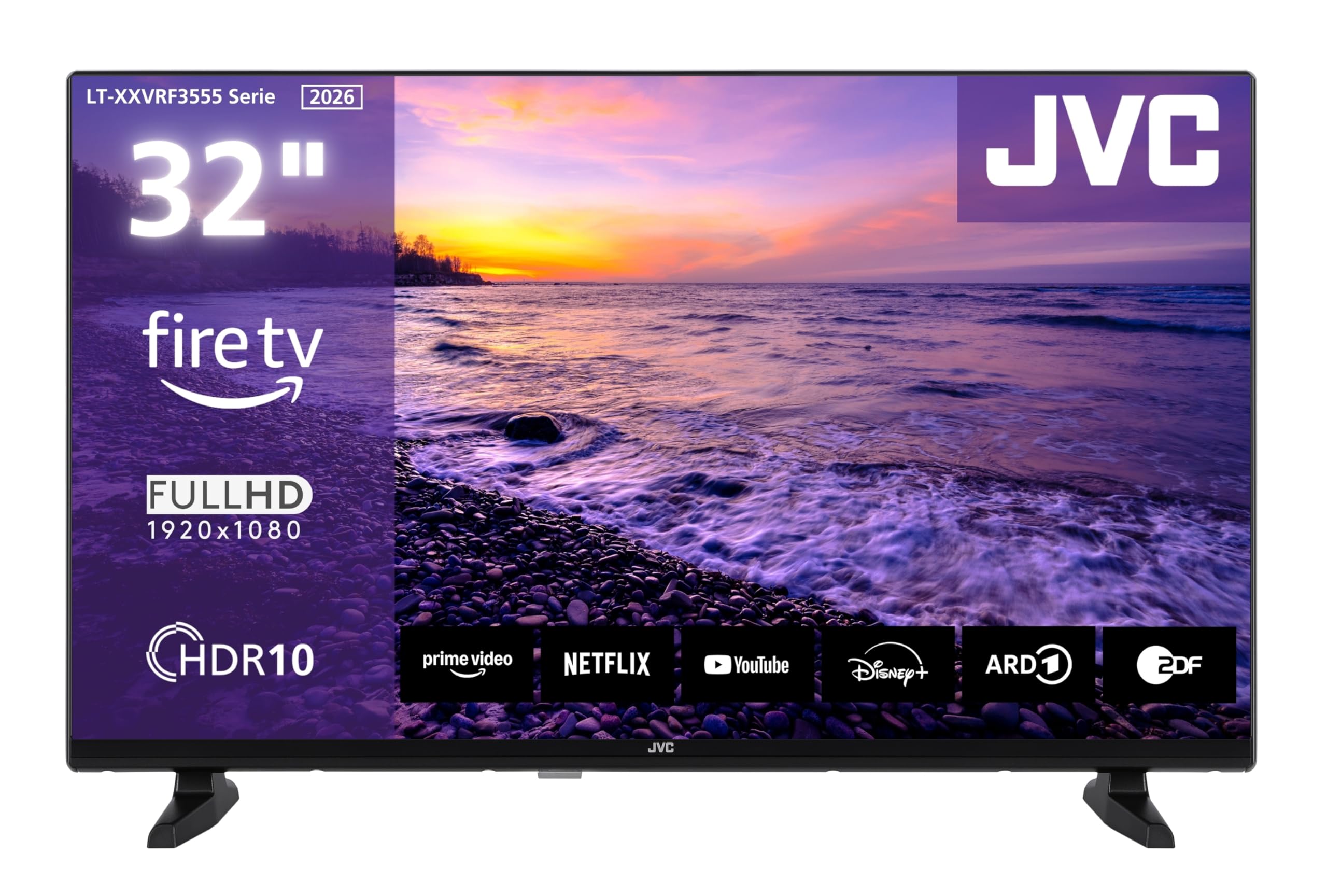 تلویزیون هوشمند 32 اینچی JVC مدل Fire TV با کیفیت Full HD و HDR، مجهز به کنترل صوتی Alexa و تیونر سه‌گانه، تلویزیون LED مدل LT-32VRF3555 (2026) با کیفیت Full HD، سایز 32 اینچ