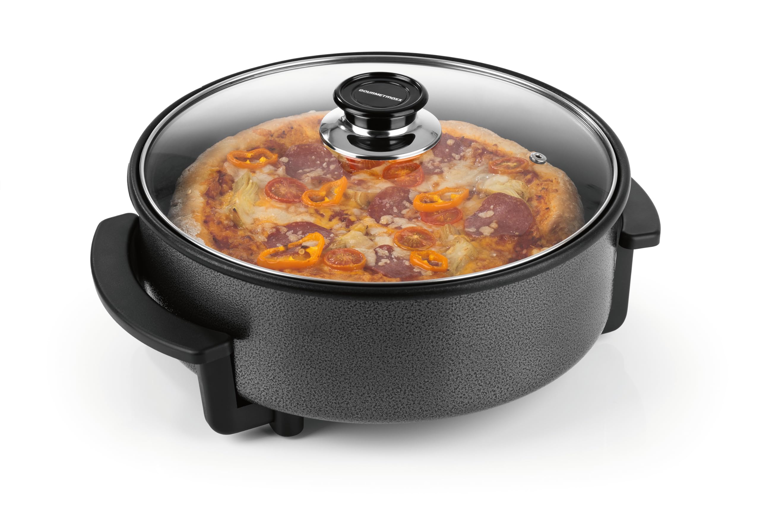 ماهیتابه برقی پیتزا گورمت‌ مکس آلمان  GOURMETmaxx با ترموستات درب شیشه‌ای و روکش نچسب با قطر 30 سانت 3 لیتر