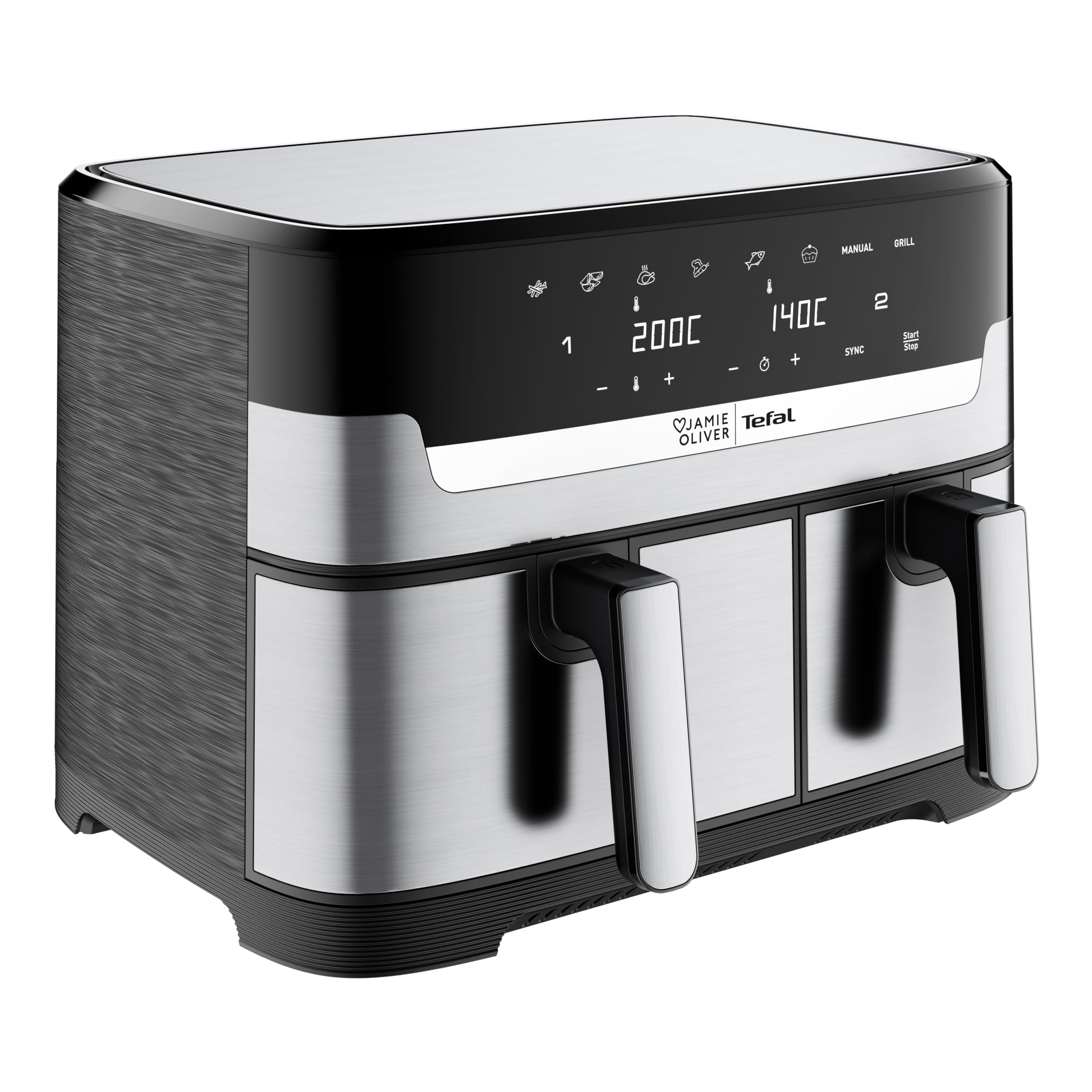 سرخ کن بدون روغن دو کشو جیمی الیور تفال فرانسه  Tefal EY90JDE1دارای دو محفظه، ۸ برنامه پخت خودکار ۸.۳ لیتر