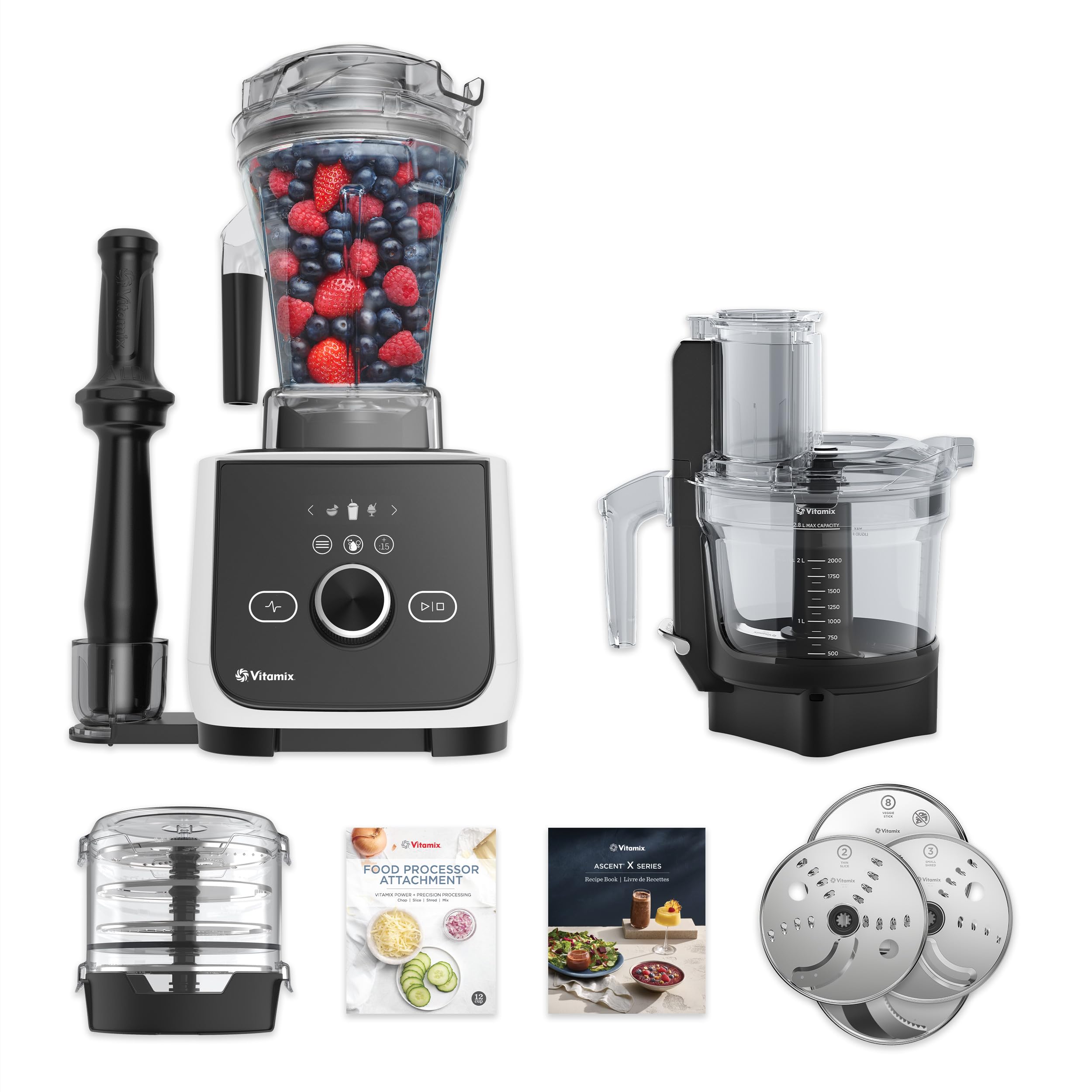 سیستم آشپزخانه هوشمند Vitamix Ascent X4 Gourmet به همراه لوازم جانبی غذاساز و ۲ دیسک تیغه اضافی، ظرف ۴۰ اونسی با حسگر خودکار، سفید قطبی