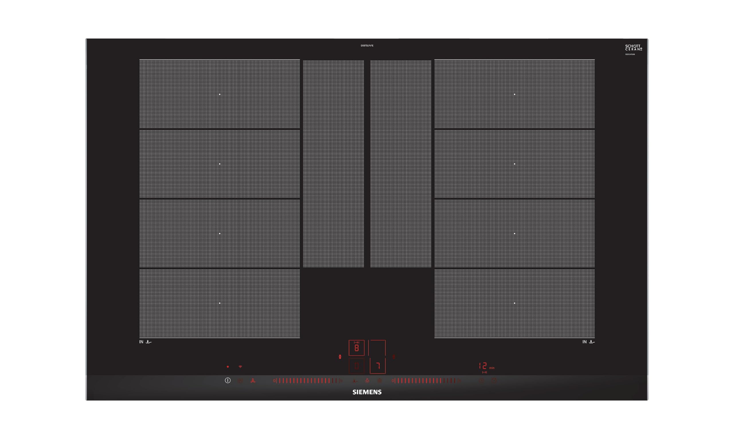 زیمنس EX875LYC1E، iQ700، اجاق القایی (خودکفا)، عرض 80 سانتی‌متر، صندلی‌های بدون صندلی varioInduction plus، سطوح قدرت از پیش تعیین شده powerMove Plus، پخت سریع‌تر powerBoost، بدون قاب 80 سانتی‌متری VarioInduction