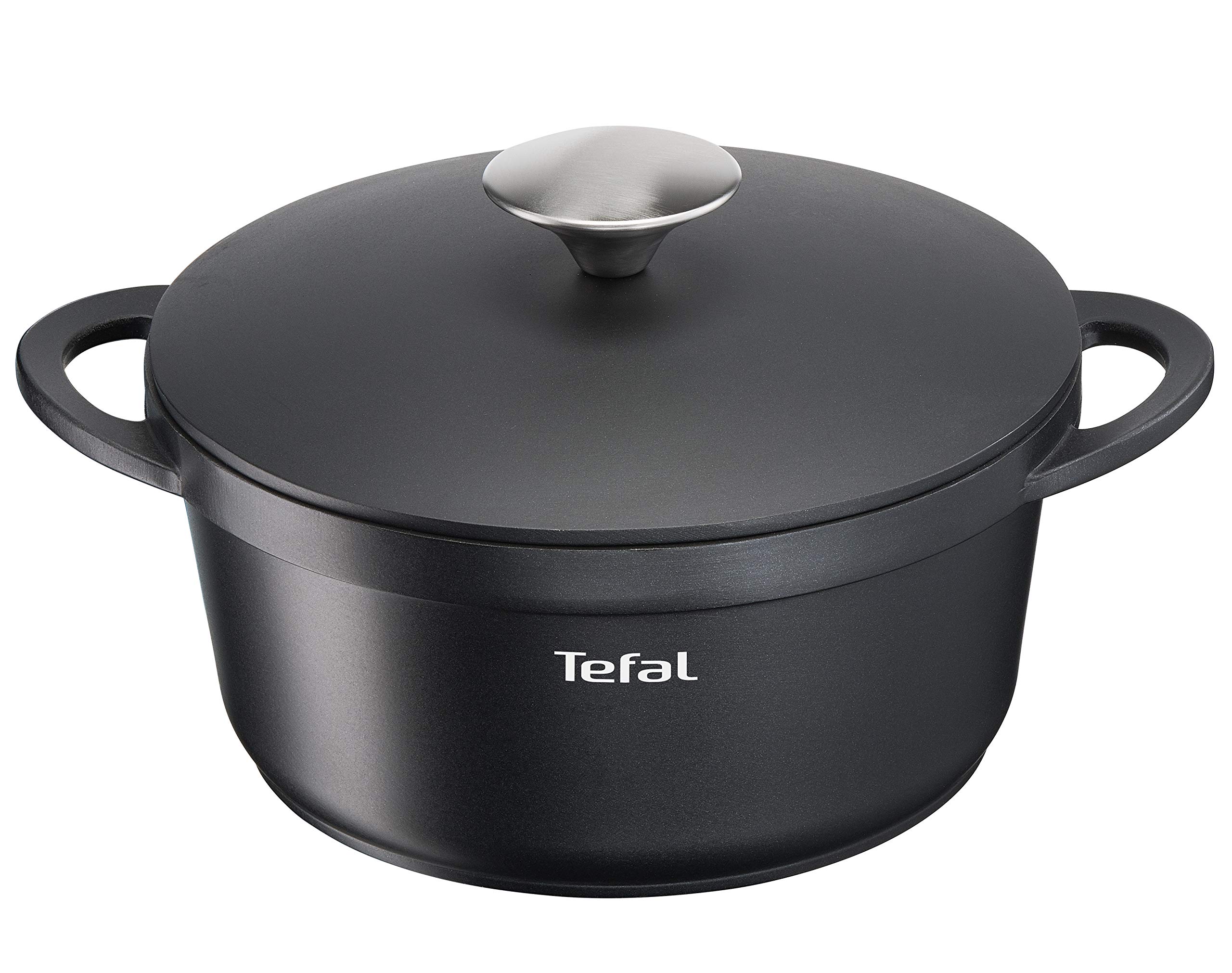 قابلمه چدنی تفال TEFAL TRATTORIA کاسرول القایی 20 سانت قابلمه آلومینیومی ریخته گری، بو داده درب دار، روکش نچسب، حفظ حرارت عالی، مناسب برای انواع اجاق گاز، قابلمه، مشکی، E21844 Single POT 20CM