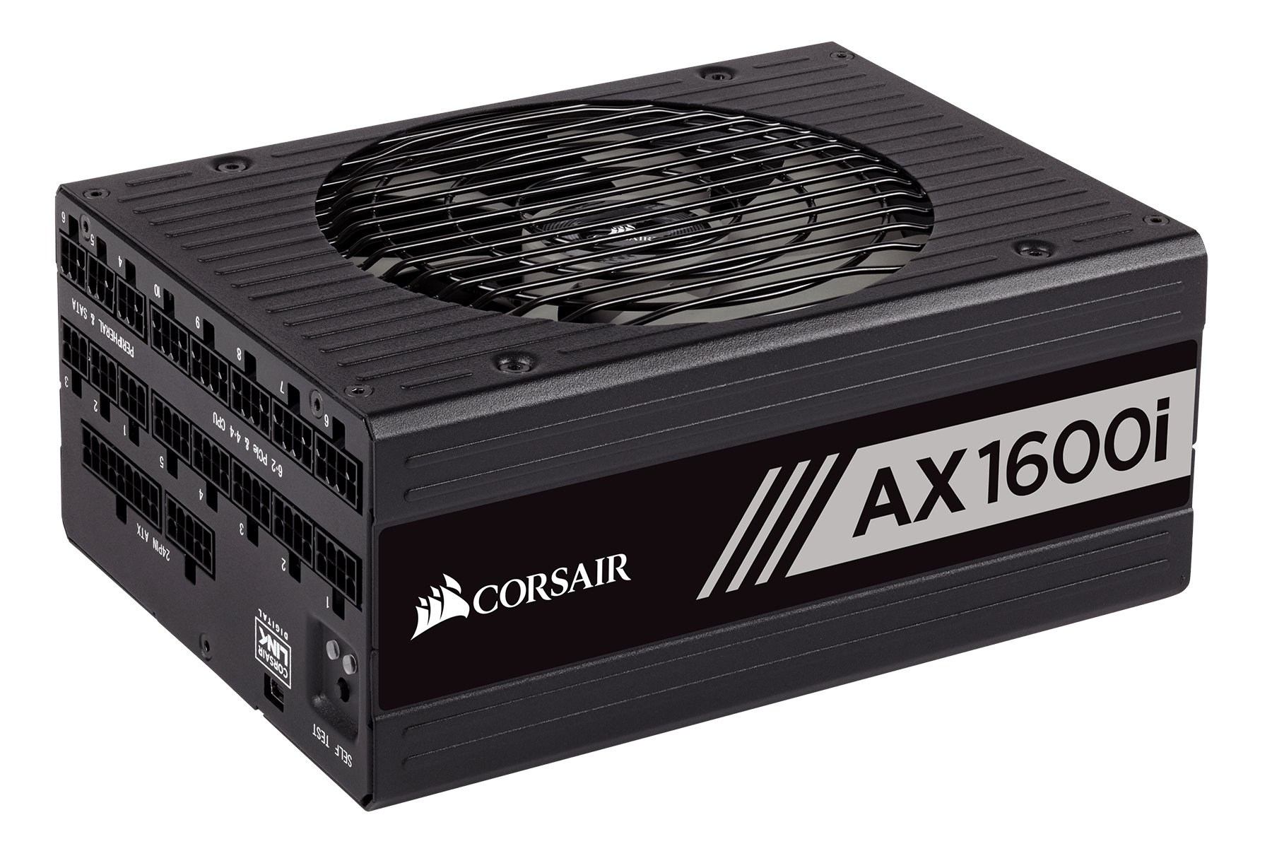 منبع تغذیه دیجیتال کامپیوتر Corsair AX1600i (مدیریت کابل کاملاً ماژولار، 80 Plus Titanium، 1600 وات، EU)، مشکی