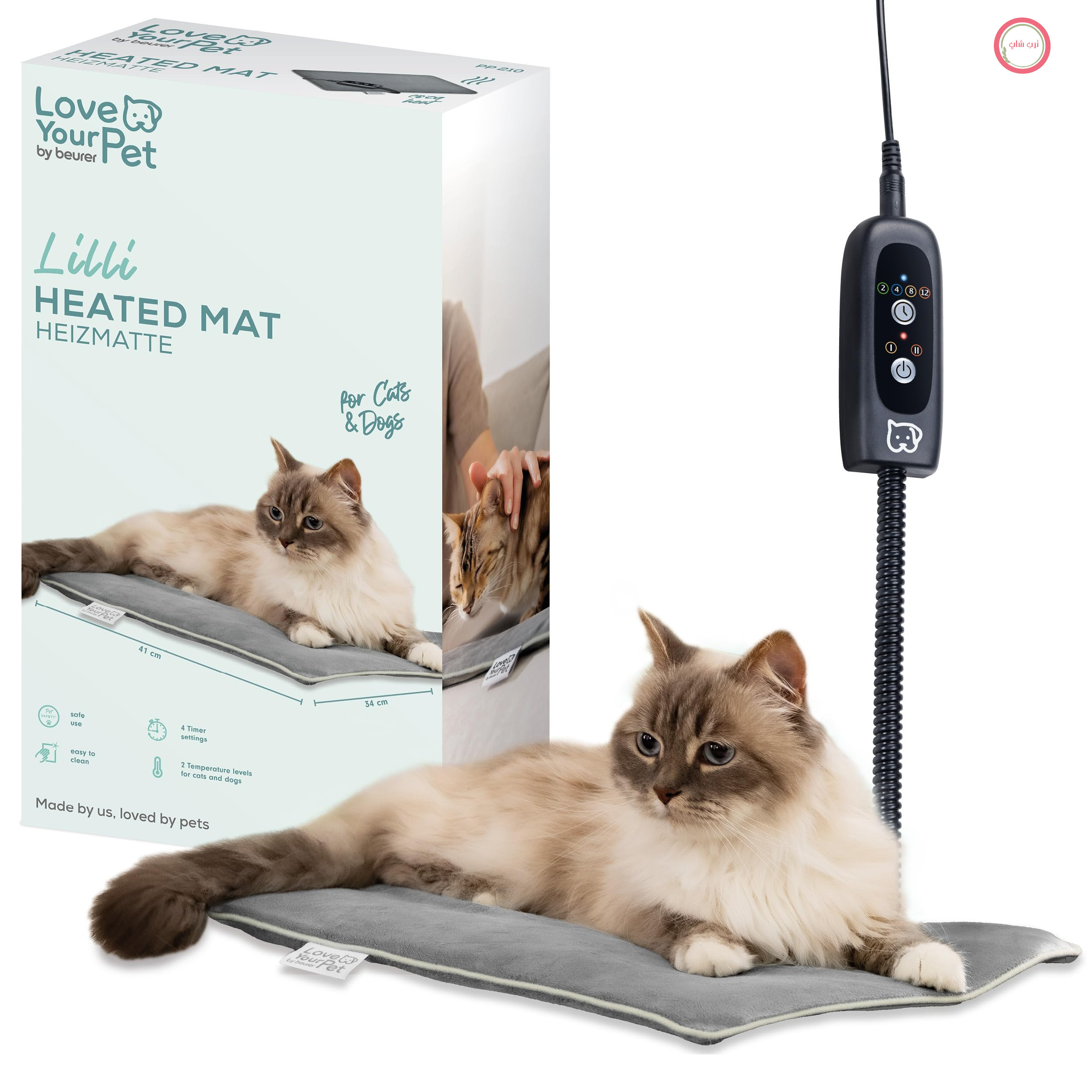 تشک گرمایشی بیورر مدل Love Your Pet S Lilli برای سگ و گربه، تشک برقی با تایمر، پتوی سگ کوچک، پد گرمایشی قابل شستشو در دمای 30 درجه سانتیگراد، ضد خش و ضد آب، 41 × 34 سانتی‌متر