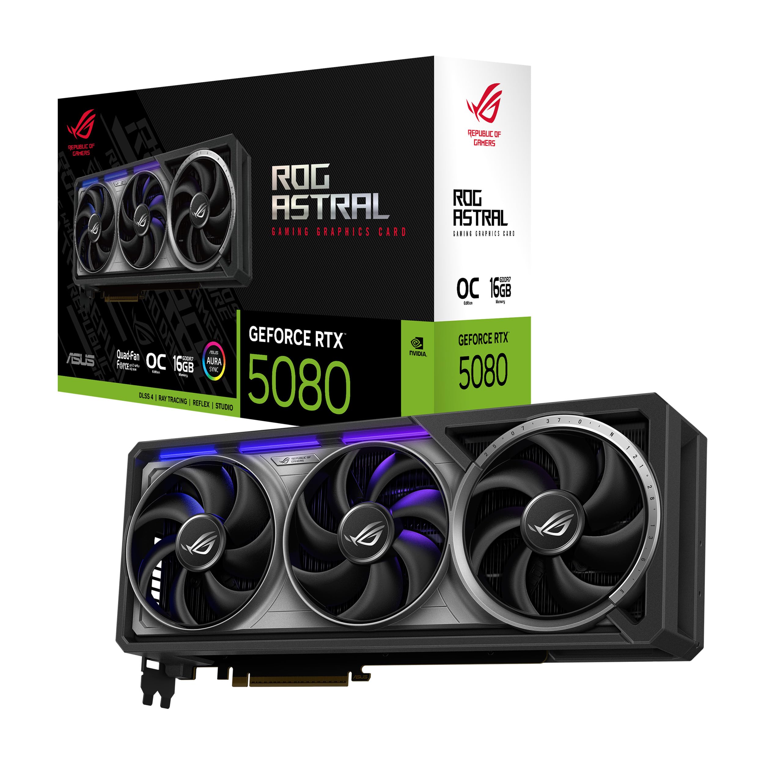 کارت گرافیک مخصوص بازی ایسوس ROG Astral GeForce RTX 5080 16GB GDDR7 OC Edition (Nvidia GeForce RTX5080، چهار فن، PCIe 5.0، 2x HDMI 2.1b، 3x DisplayPort 2.1a، ROG-ASTRAL-RTX5080-O16G-GAMING)