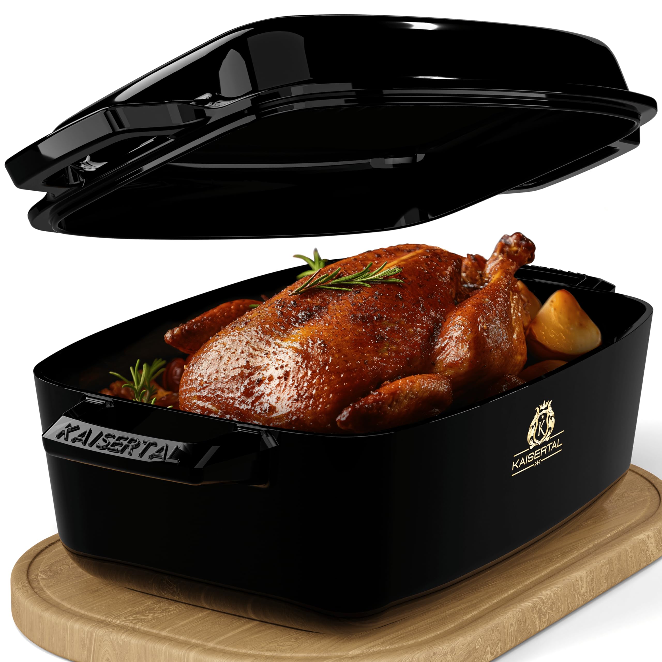 کباب‌پز چدنی لعابی KAISERTAL با درب - ظرف خورش 32 سانتی‌متری XL، 10 لیتر | مناسب برای فر، سازگار با القایی، مناسب برای داخل و خارج از منزل | قابلمه چدنی لعابی - قابلمه چدنی برای کباب‌پز و خورش 32 سانتی‌متری لعابی