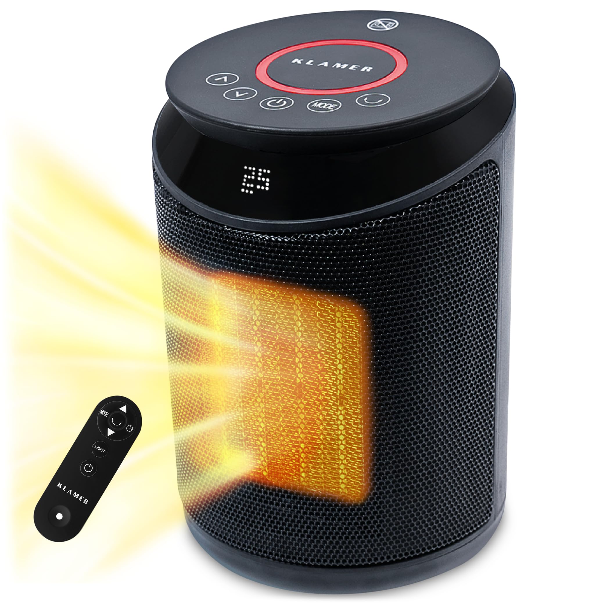 بخاری فن هیتر سرامیکی کلامر آلمان KLAMER 2000 وات، بخاری فن سرامیکی PTC صرفه جویی در مصرف انرژی، 3 تنظیم حرارتی شامل حالت سازگار با محیط زیست، تایمر 9 ساعته، ترموستات، گرمای بیش از حد و محافظت در برابر واژگونی با کنترل از راه دور برای استفاده در فضای داخلی
