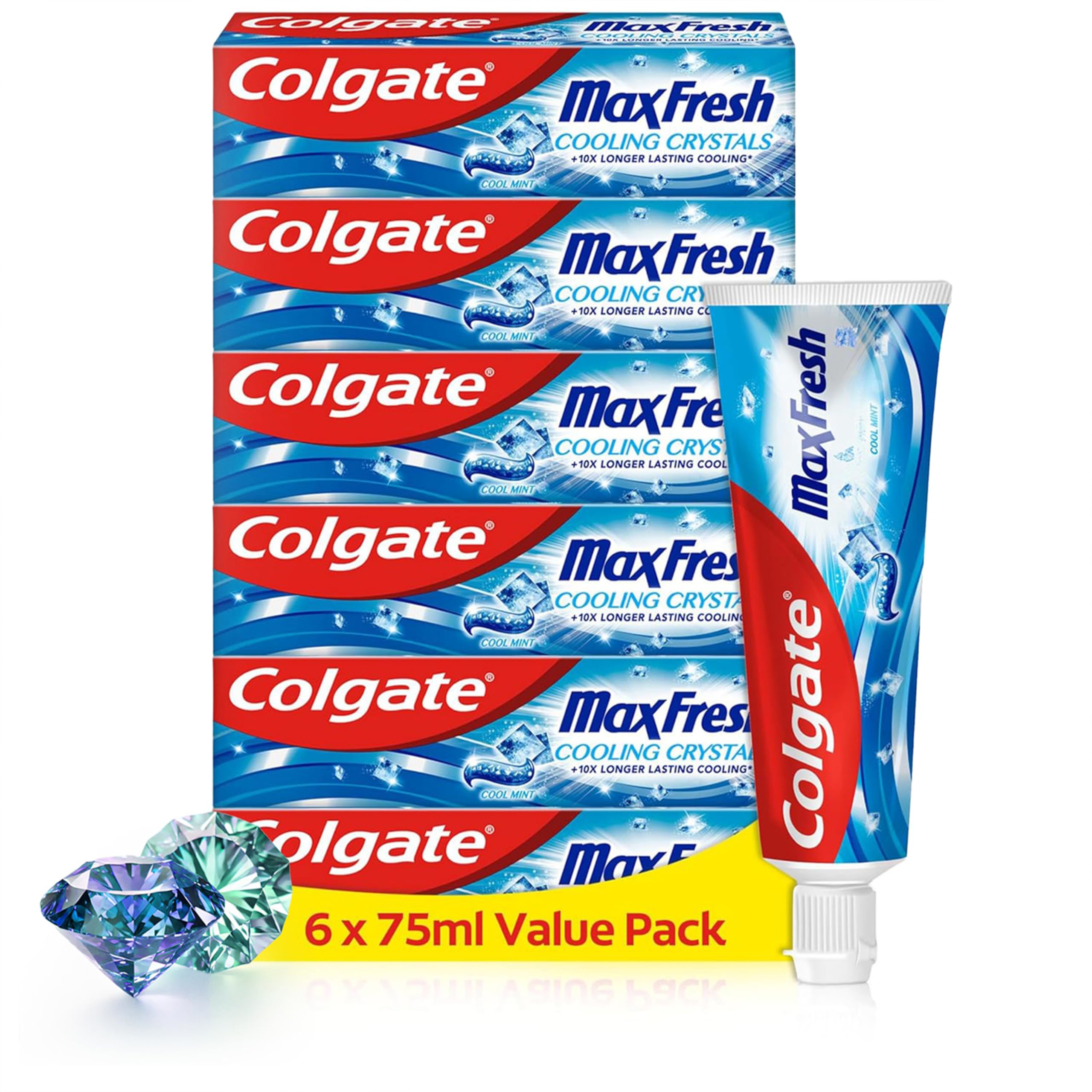 خمیر دندان کولگیت مکس فرش خنک کننده کریستالی ۶x۷۵ میلی لیتر - تمیزکننده موثر دندان برای تازگی طولانی مدت و احساس تمیزی دهان - دندان ها را سفید نگه می دارد و با پوسیدگی مبارزه می کند