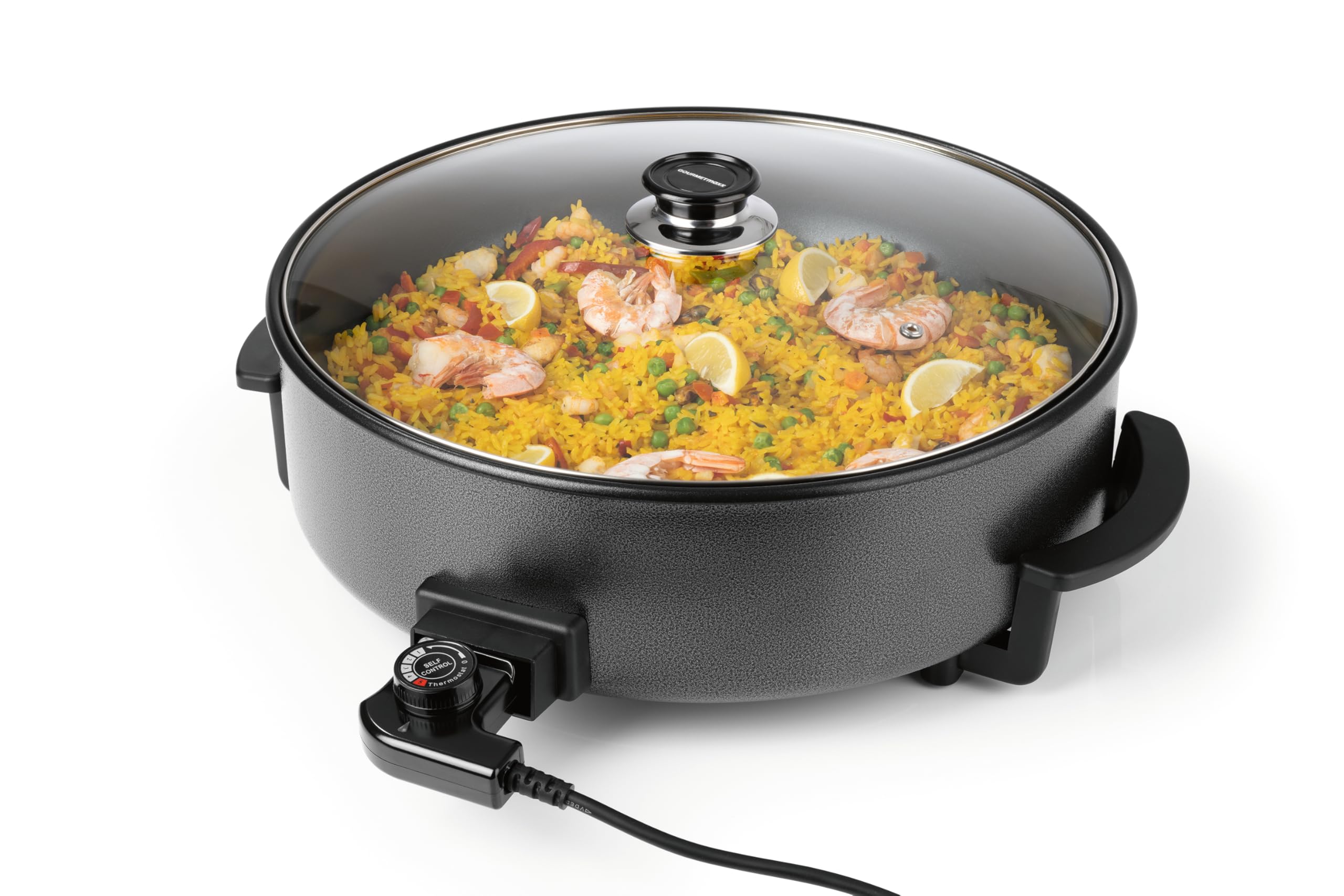 ماهیتابه برقی گورمت‌ مکس آلمان  GOURMETmaxx با ترموستات درب شیشه‌ ای و روکش نچسب قطر ۴۲ سانت ۸ لیتر